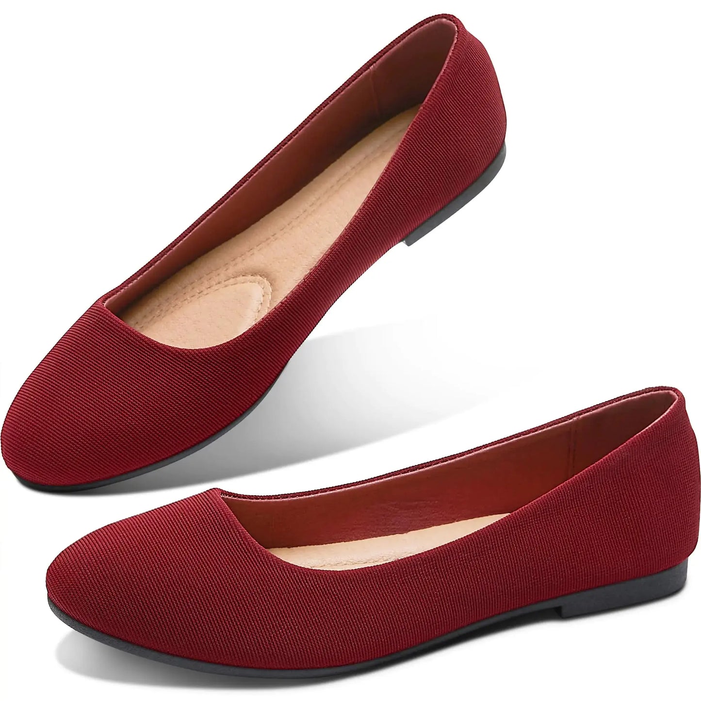 Obtaom Round Toe Women Flat Shoes Slip on Girls Dress Black Ballet Flats 5 Jujube My Store