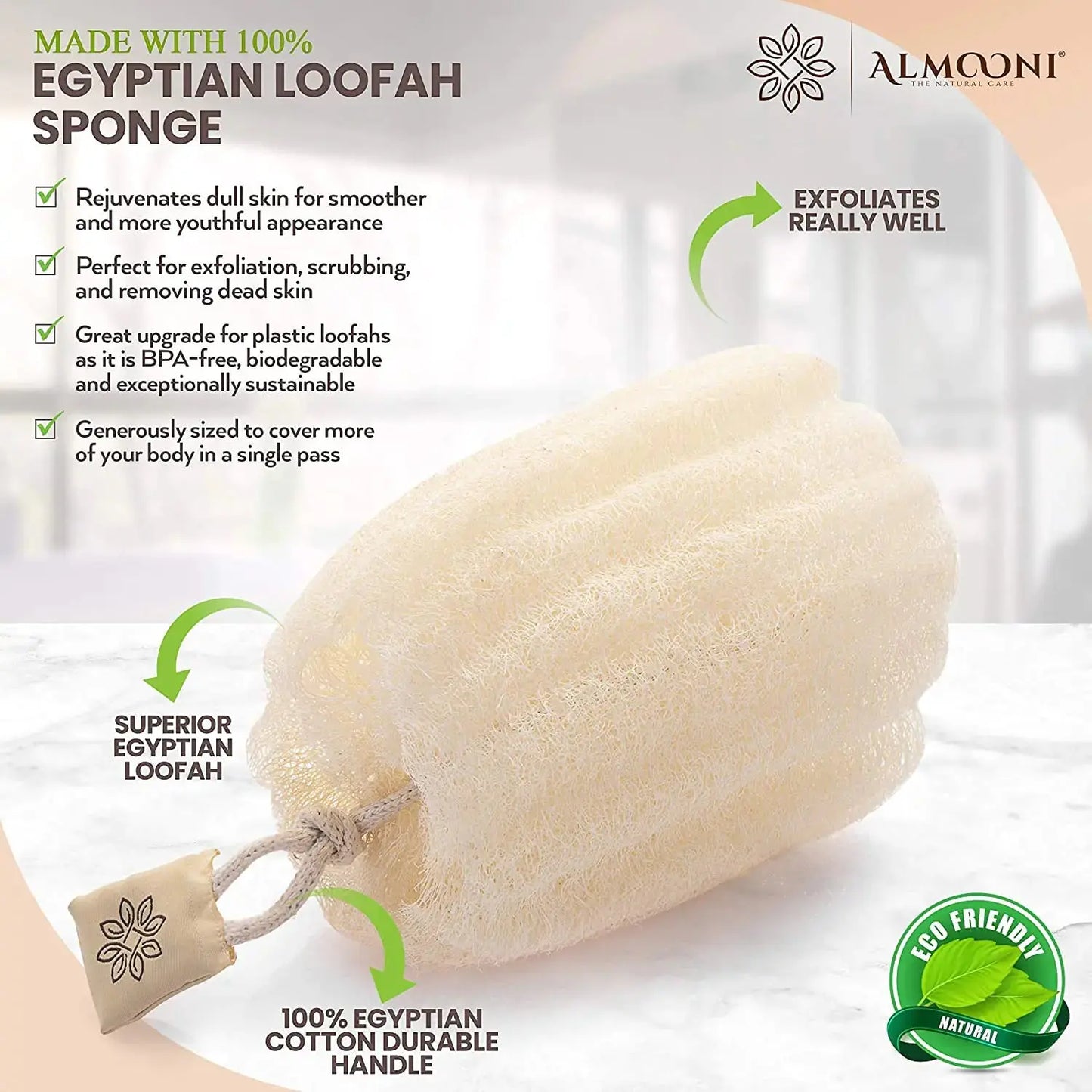 Almooni Egyptian Loofah Exfoliating Body Scrubber, Natural Real Egyptian Shower Loofah Sponge Body Scrubber for Women and Men, for Body and Face That Will Get You Clean - 2 Count (1 Pack) 2 Count (Pack of 1) My Store
