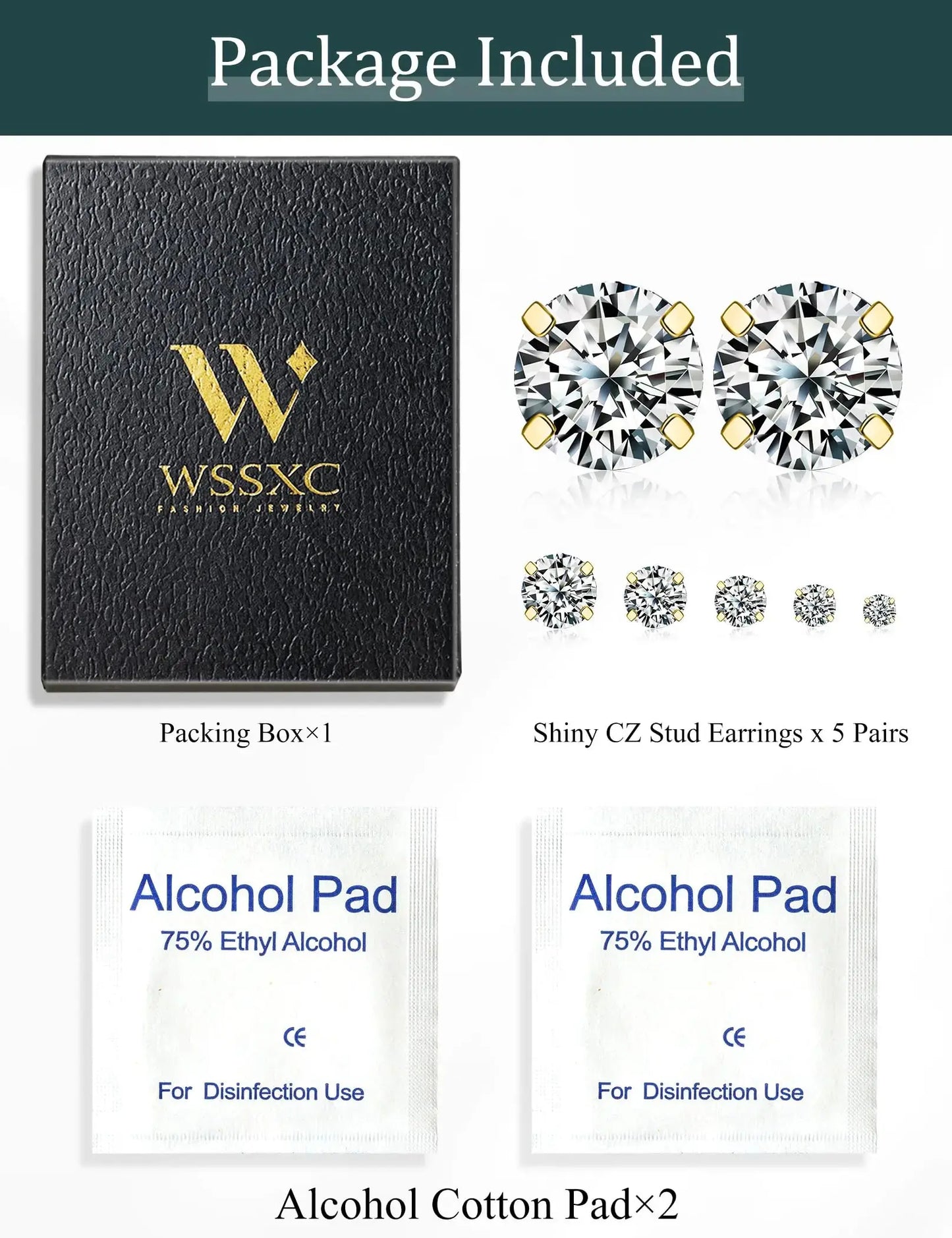 5 Pairs Stud Earrings Set, Hypoallergenic Cubic Zirconia 316L Earrings Stainless Steel CZ Earrings 3-8mm (Steel color) A-002-gold My Store