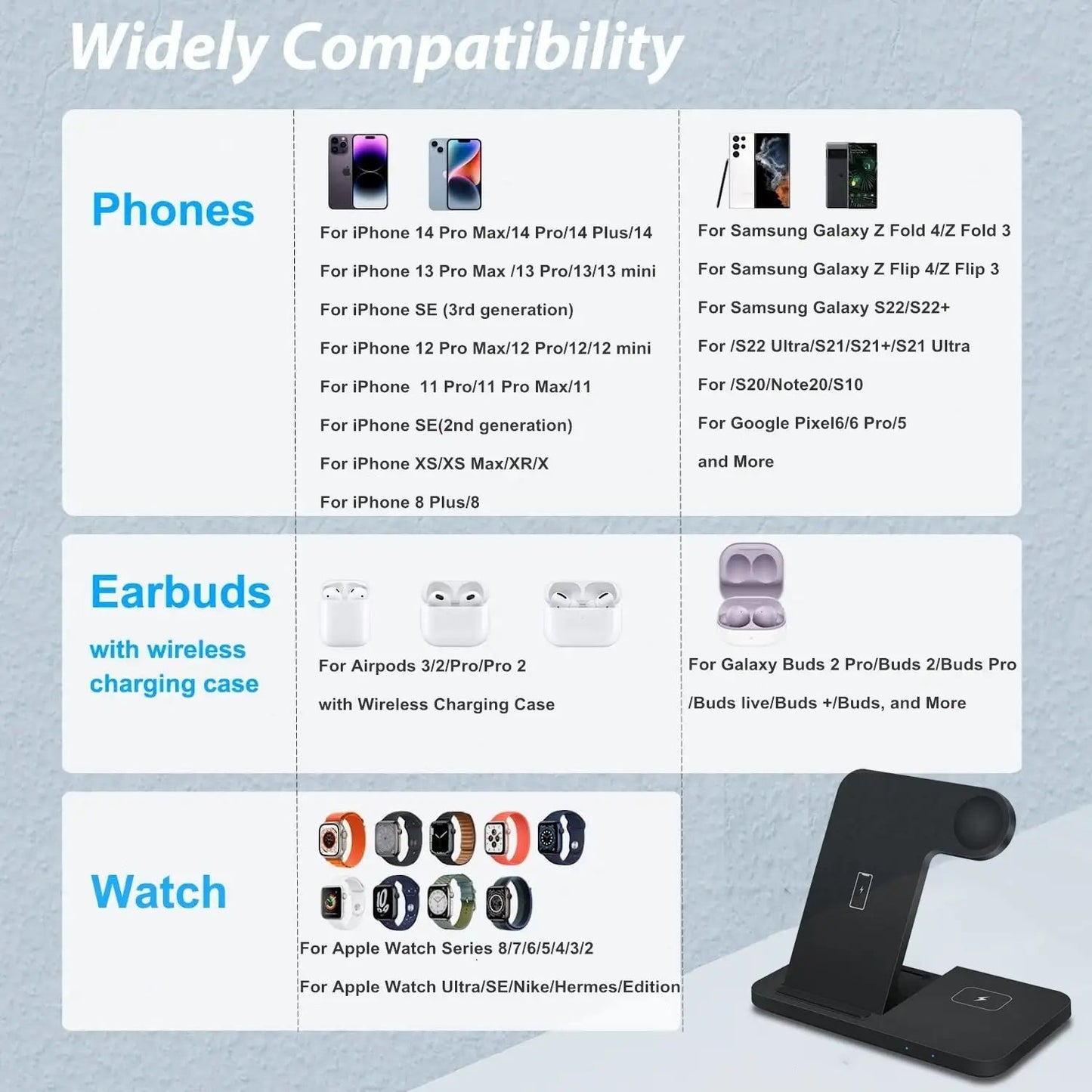 3-in-1 Wireless Fast Charging Dock Station WEM Support (www.WEM.support)