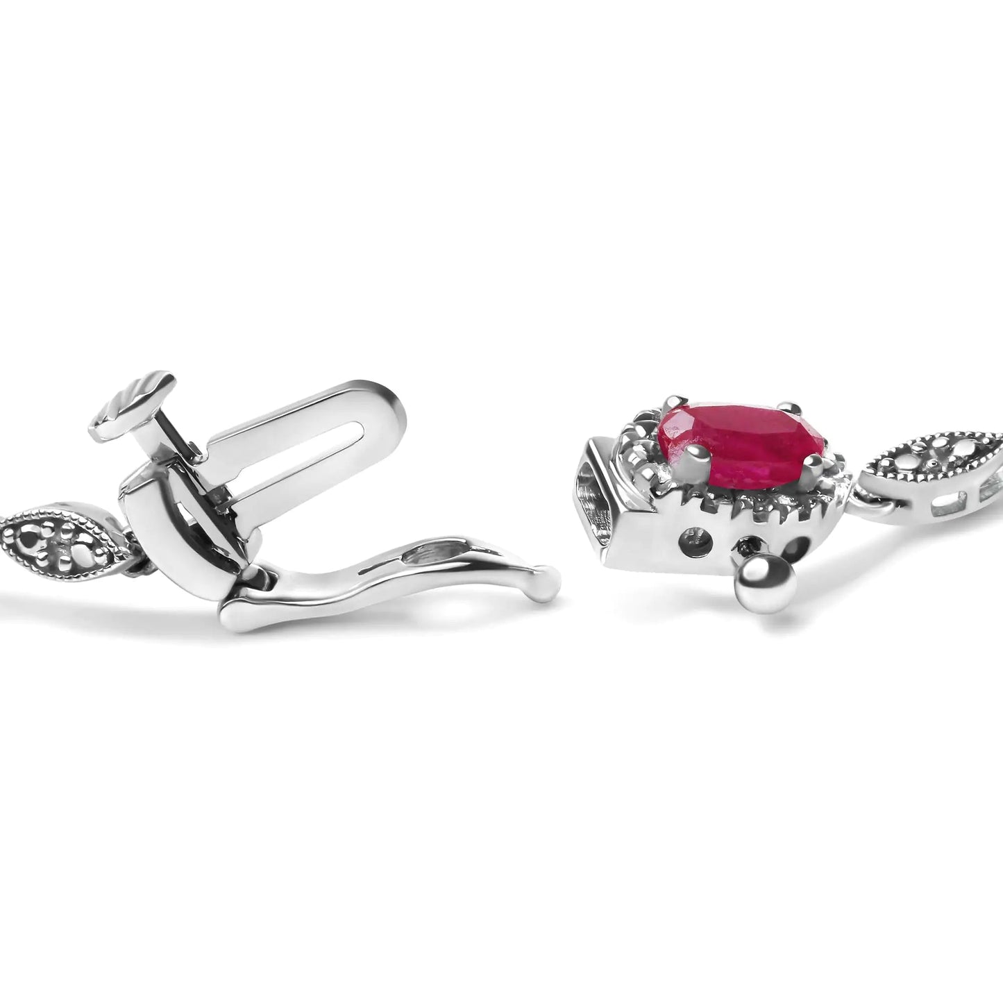 10K White Gold 4.5mm x 3mm Oval Ruby and Diamond Link Bracelet (H-I Color, SI1-SI2 Clarity) - Size 7" WEM Support (www.WEM.support)