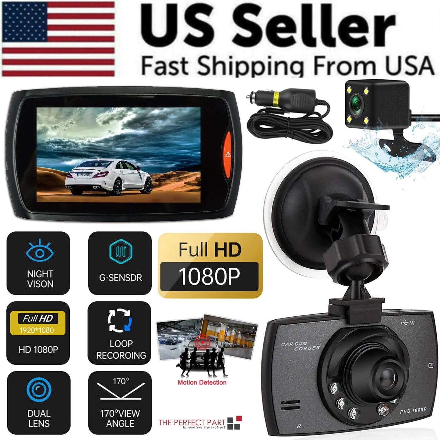 2.7'' Full HD 1080P Dash Cam Car DVR Front & Rear Camera Night Vision G-Sensor WEM Support (www.WEM.support)