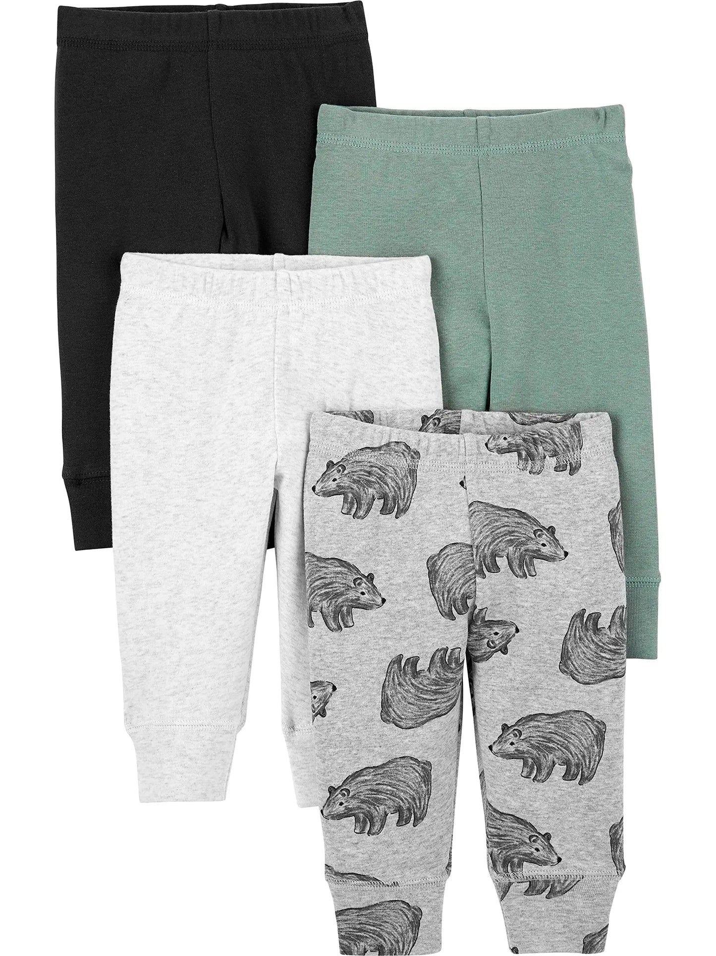 Simple Joys by Carter's Unisex Babies' Cotton Pants, Pack of 4 12 Months Black/Grey Bear/Spruce Green/White My Store