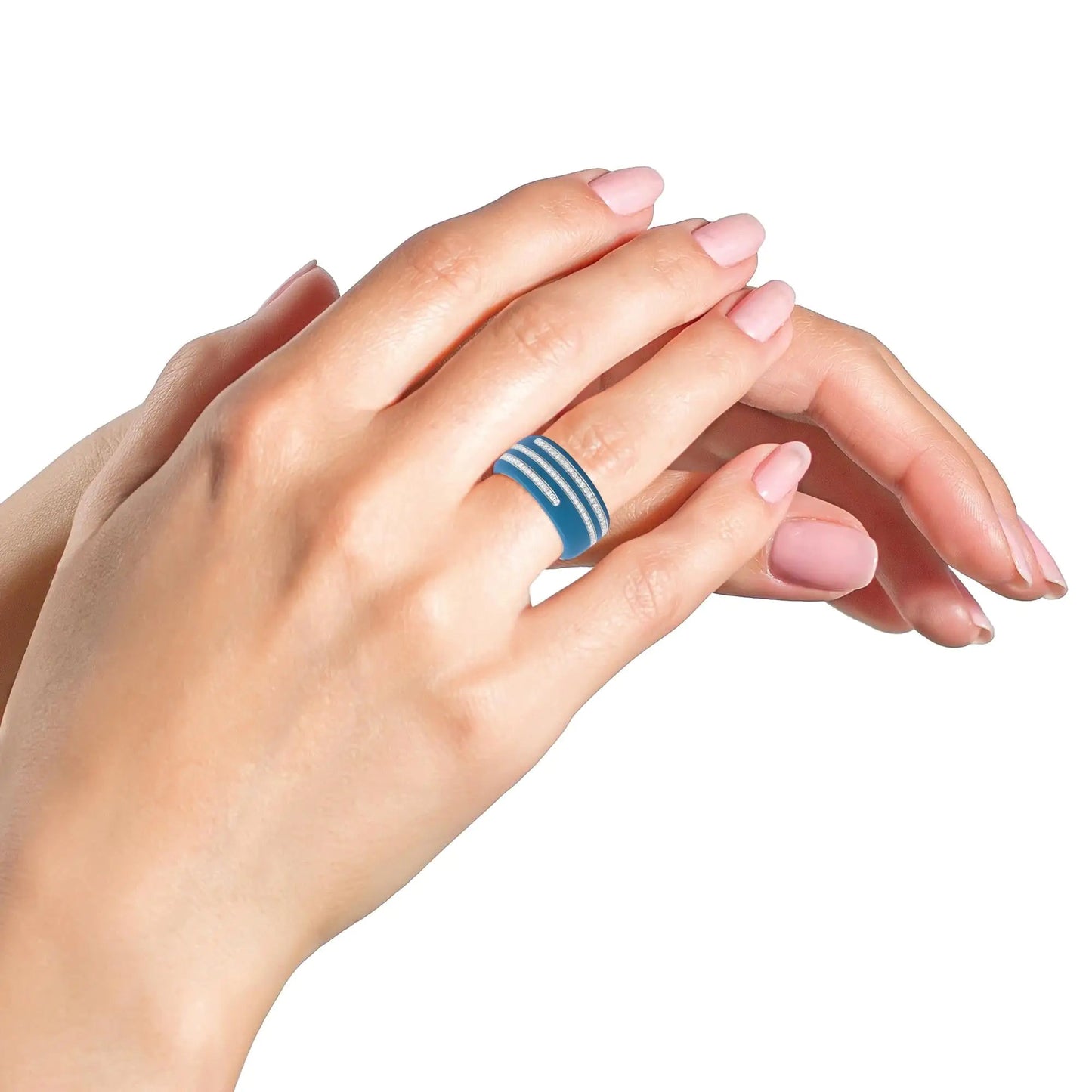 .925 Sterling Silver Turquoise Enamel 5/8 Cttw Round Diamond Wide Band Statement Ring (F-G Color, VS1-VS2 Clarity) WEM Support (www.WEM.support)