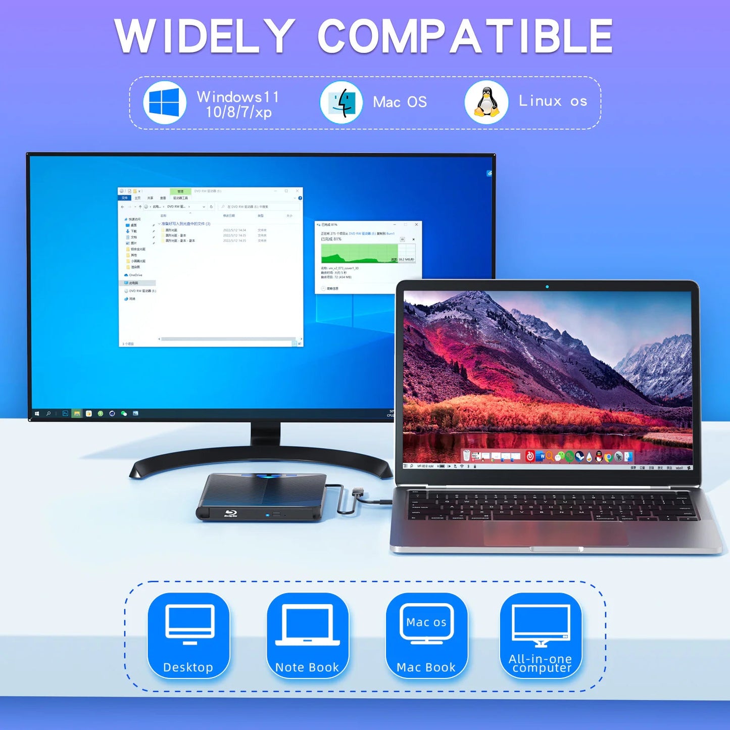 External CD DVD Drive for PC Laptop Windows 11 10 USB 3.0 Burner Reader Writer WEM Support (www.WEM.support)
