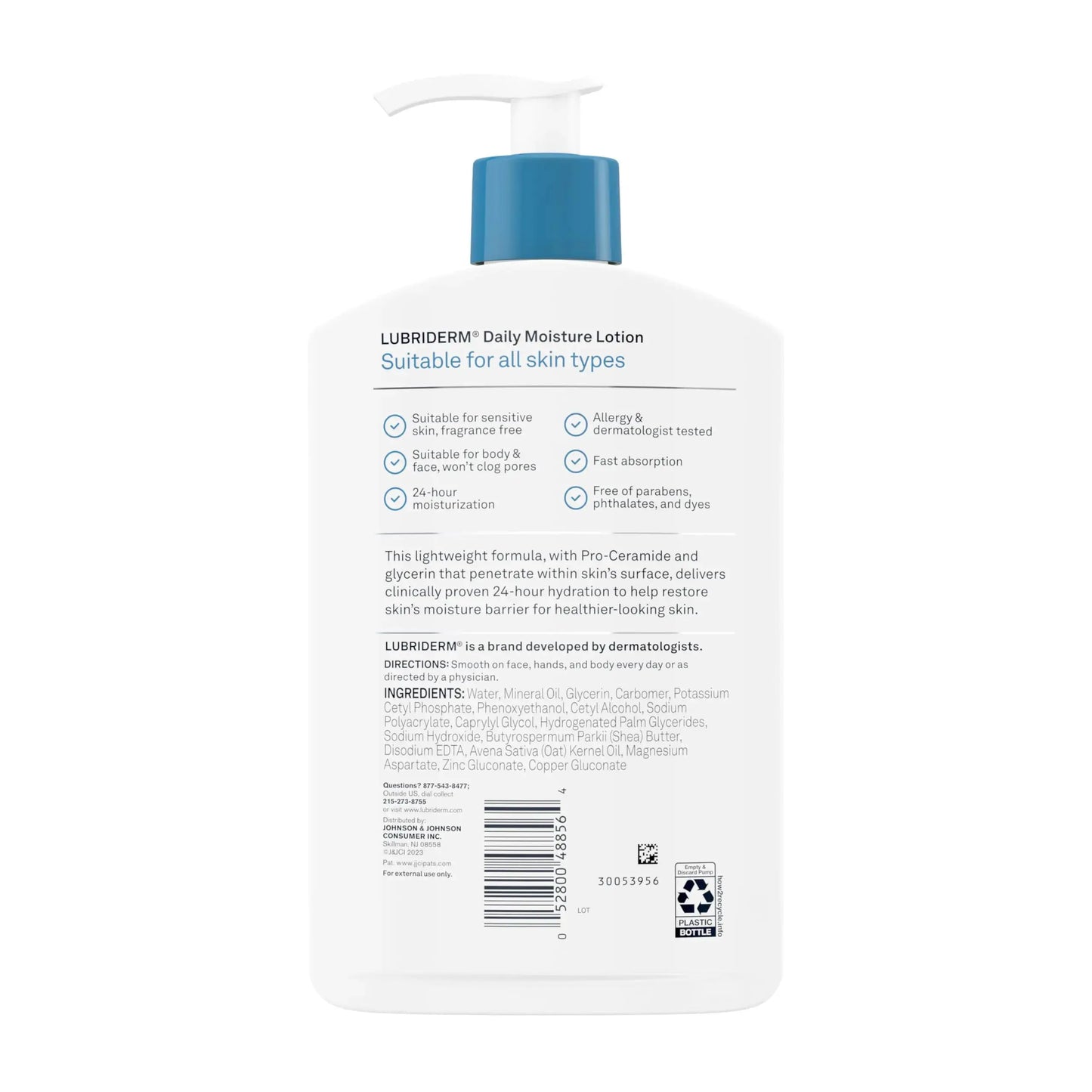 Lubriderm Fragrance Free Daily Moisture Lotion + Pro-Ceramide, Shea Butter & Glycerin, Face, Hand & Body Lotion for Sensitive Skin, Hydrating Lotion for Healthier-Looking Skin, 16 fl. oz My Store