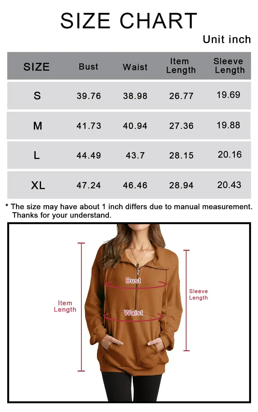 PRETTYGARDEN Women's Casual Long Sleeve Lapel Zipper Sweatshirt Drawstring Loose Pullover Tops Coffee X-Large My Store