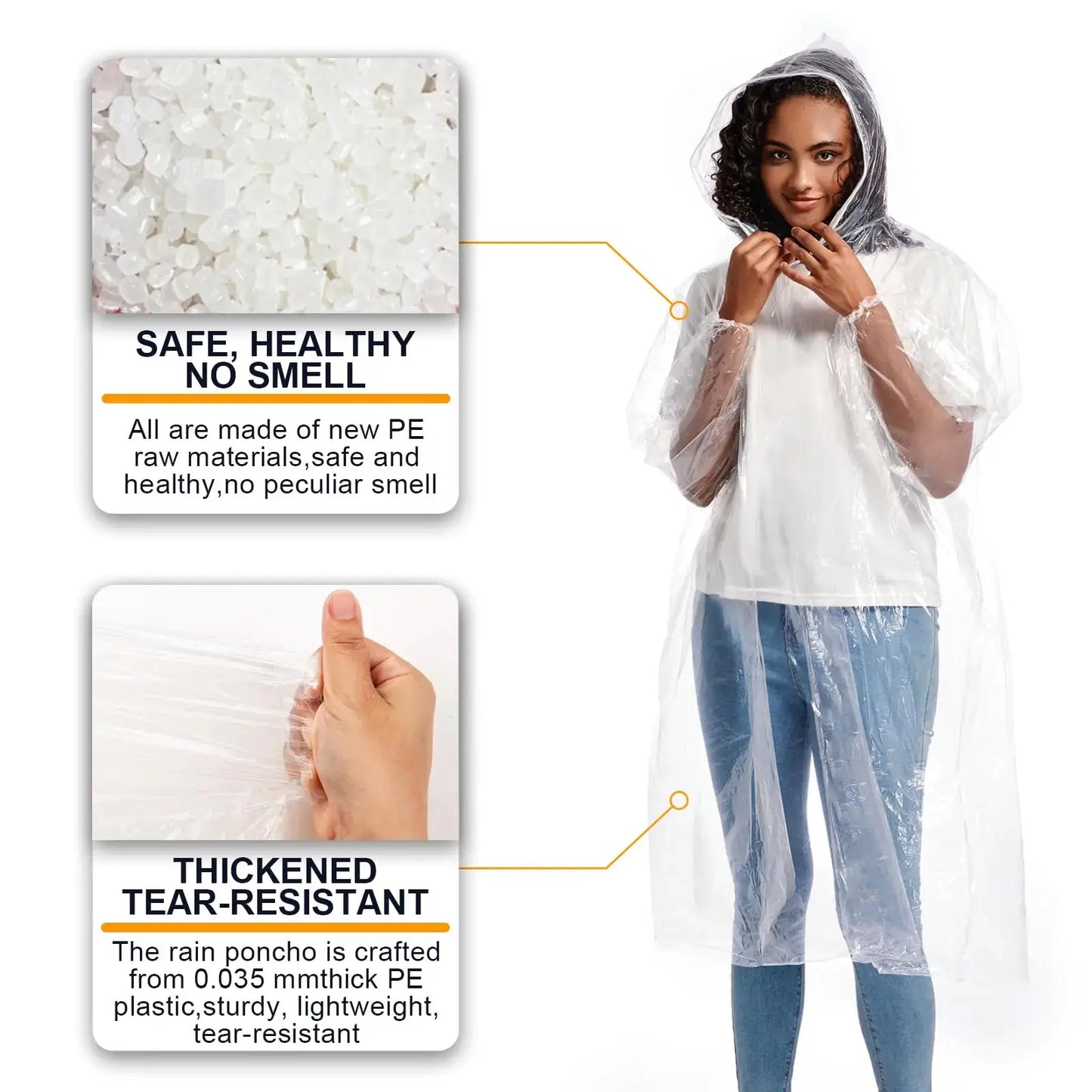 ALBRY Disposable Rain Ponchos for Adults with Drawstring Hood - Emergency Rain Ponchos Family Pack for Women and Men,Clear One Size 3 Pack My Store