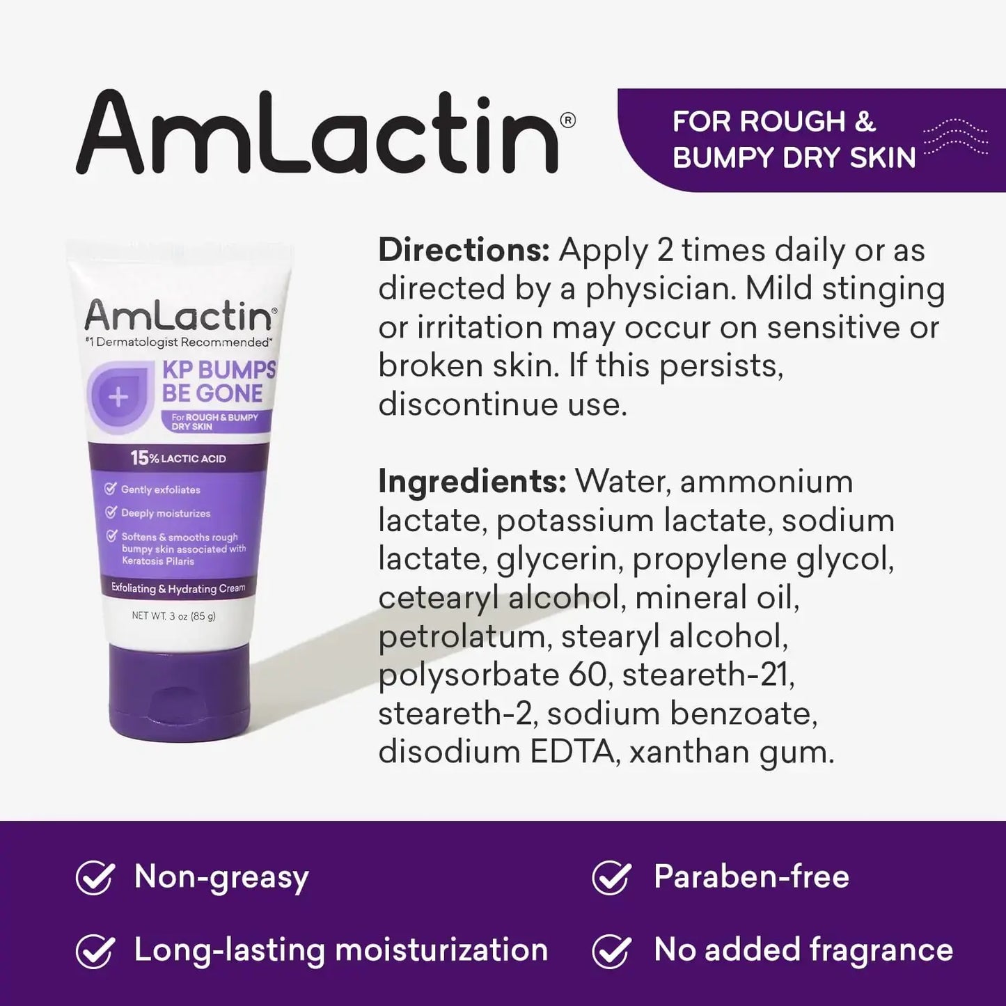 AmLactin KP Bumps Be Gone - 3 oz Keratosis Pilaris Moisturizing Cream with 15% Lactic Acid - Exfoliator and Moisturizer for Dry, Rough and Bumpy Skin, Pack of 2 (Packaging May Vary) 3 Ounce (Pack of 2) My Store