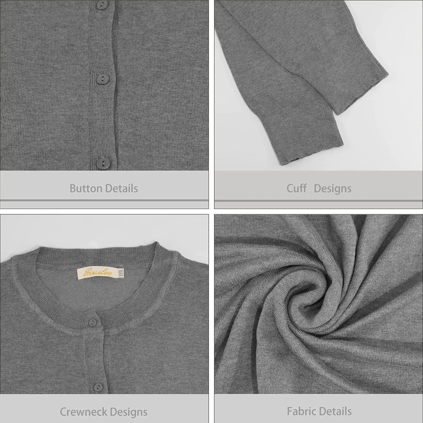 Women's Crew Neck Button Down Long Sleeve Cardigan Sweater Silver Grey XX-Large My Store