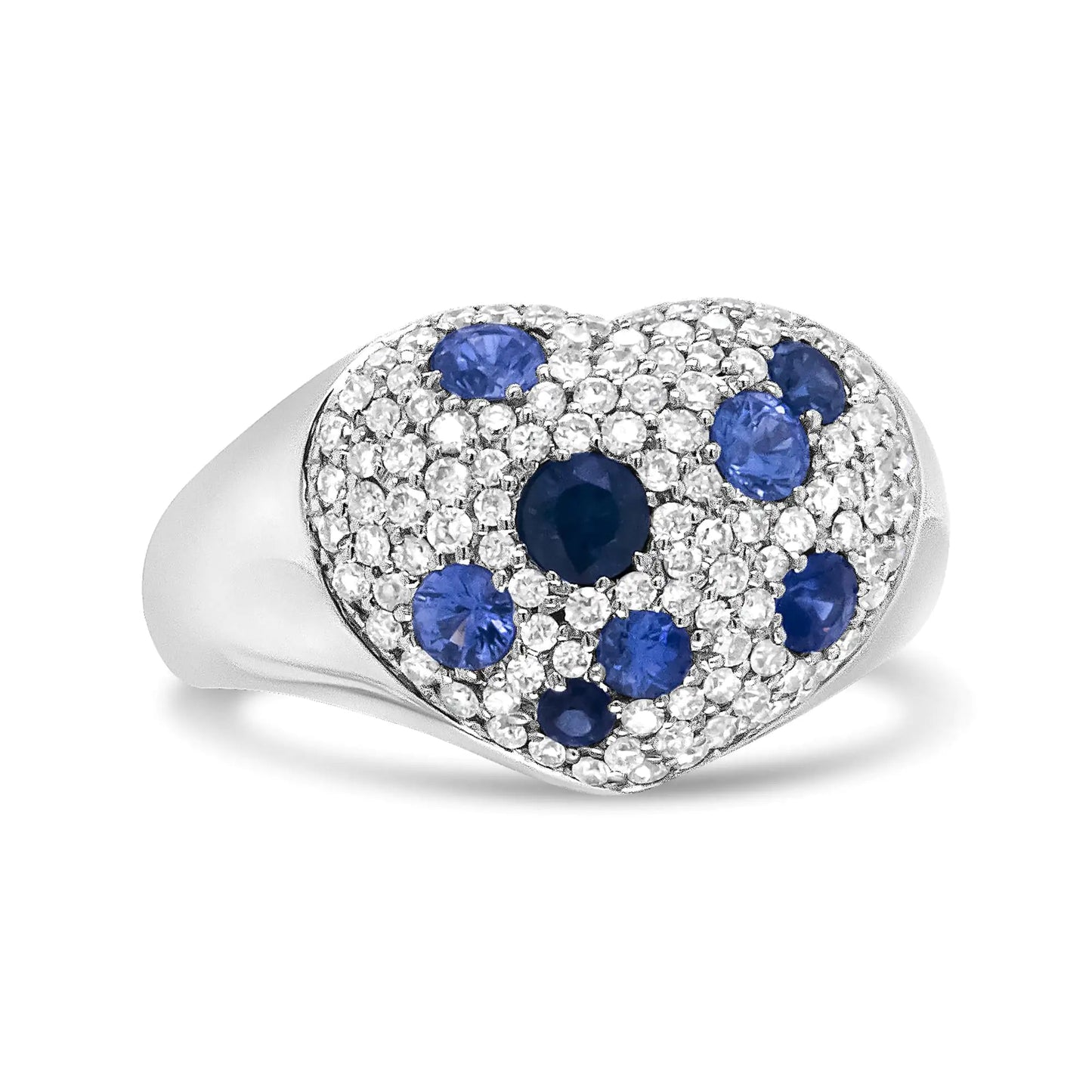 18K White Gold Blue Sapphire and 5/8 Cttw Diamond Cluster Heart Shaped Ring (F-G Color, VS1-VS2 Clarity) WEM Support (www.WEM.support)