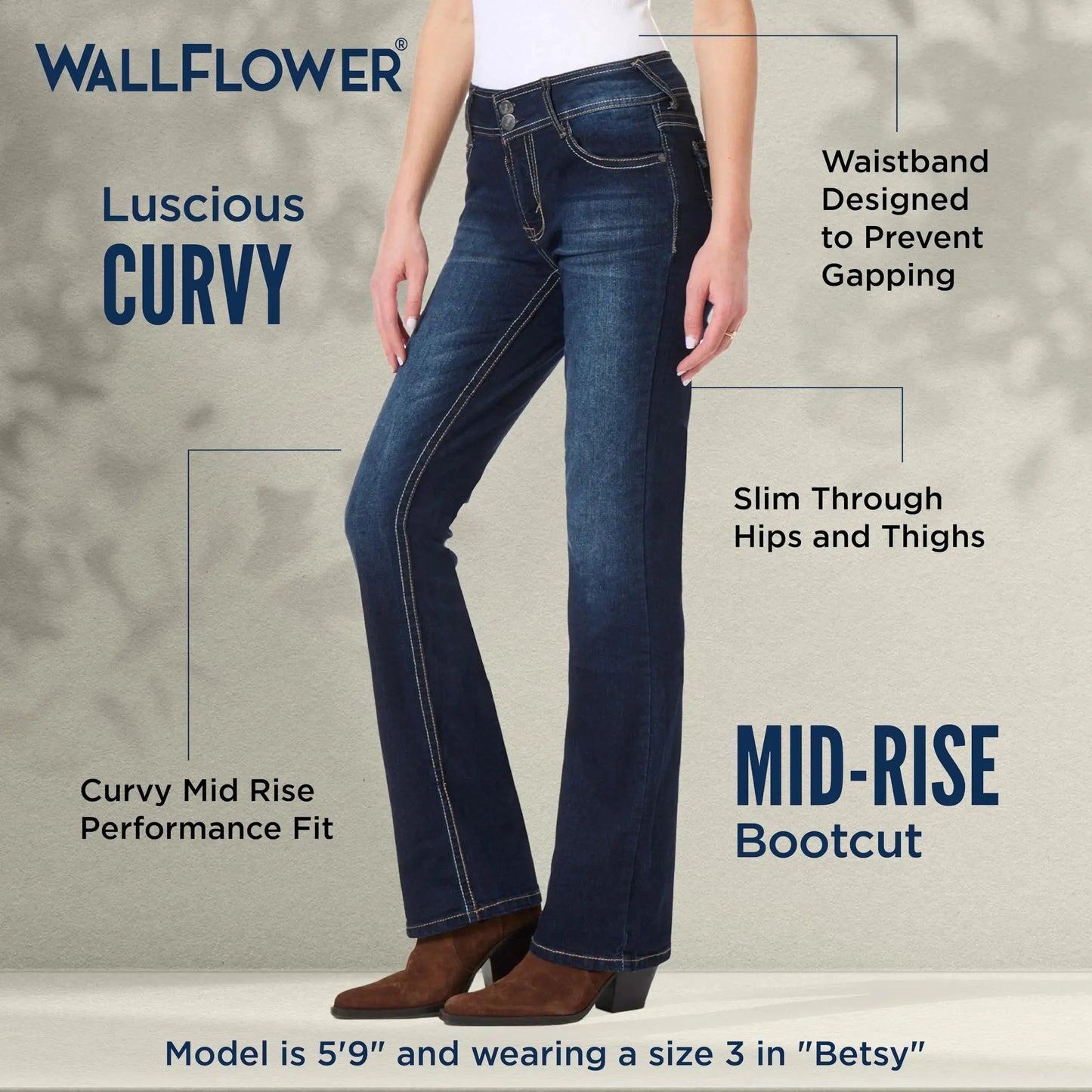 WallFlower Women's Luscious Curvy Bootcut Mid-Rise Insta Stretch Juniors Jeans Standard 5 Betsy My Store