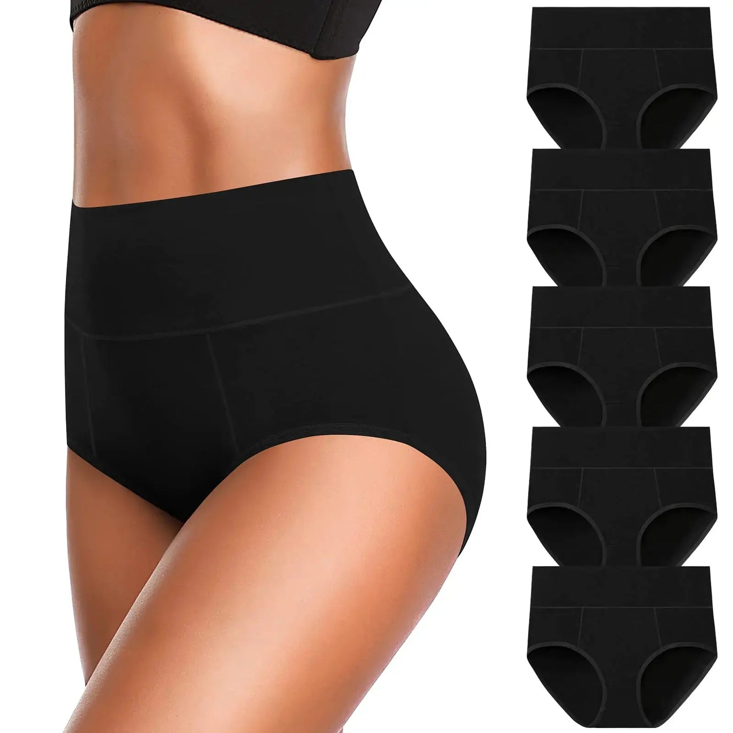 OLIKEME Cotton Underwear High Waisted Panties Full Coverage Underpants Soft Strech Ladies Briefs for Women Multi Pack X-Large Black-a-5 Pack My Store