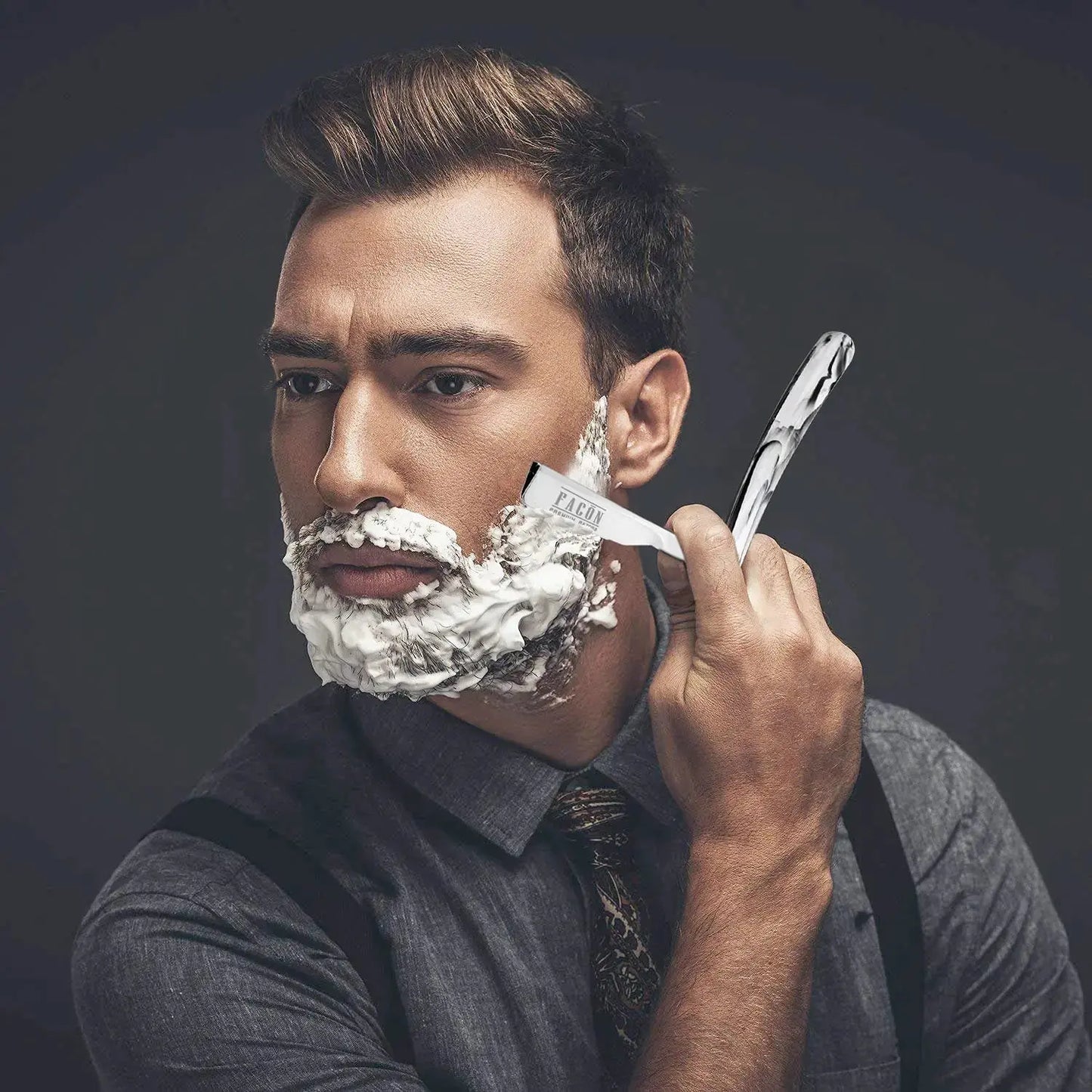 100 BLADES + Facón Professional Marble Straight Edge Barber Razor - Salon Quality Cut Throat Shavette The Crusader My Store