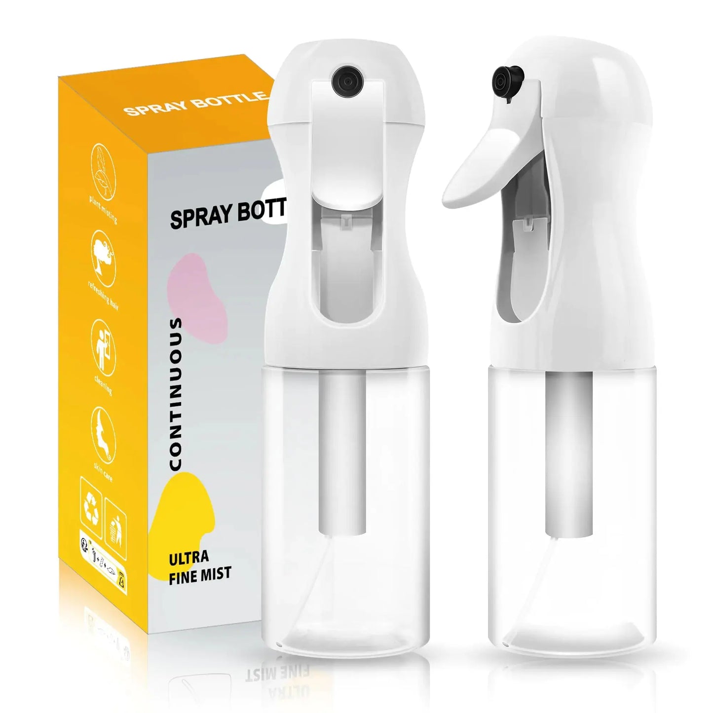 2Pcs Continuous Spray Bottle For Hair,Ultra Fine Refillable Water Mister for Hair Styling, Plants, Cleaning, Salon, Misting & Skin Care(200ml/6.8oz Clear) My Store