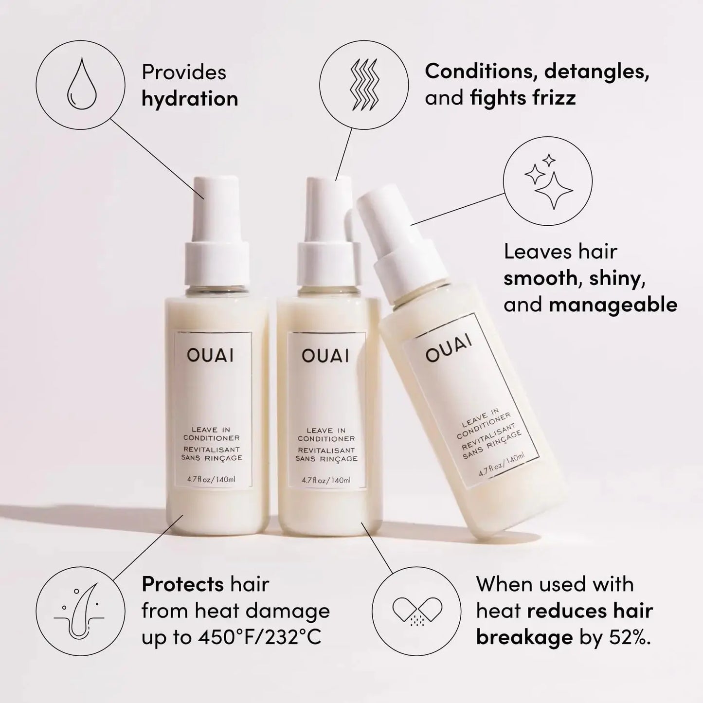 OUAI Leave In Conditioner & Heat Protectant Spray - Prime Hair for Style, Smooth Flyaways, Add Shine and Use as Detangling Spray - No Parabens, Sulfates or Phthalates (1.5 oz) 1.5 Fl Oz (Pack of 1) My Store