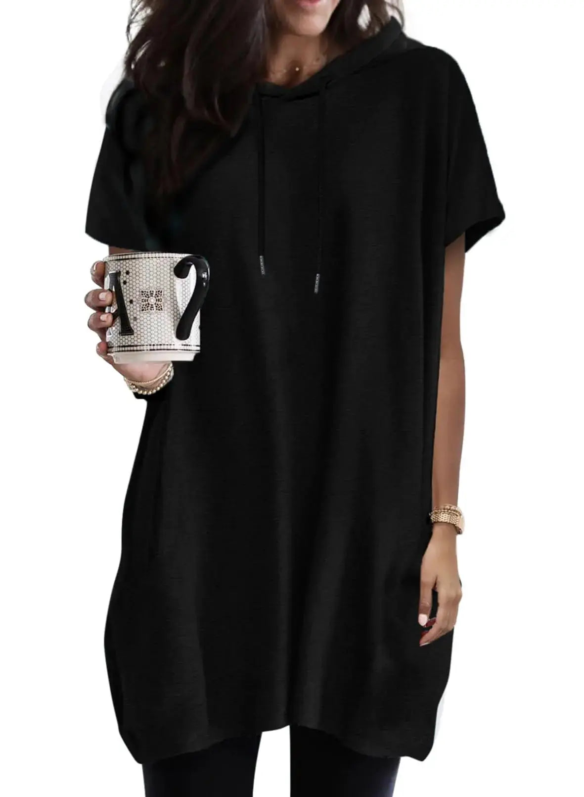 Dokotoo Womens Summer Tops Oversized Hoodies Casual Short Sleeve Shirts Fashion Tunic Tops with Pockets Medium Black My Store