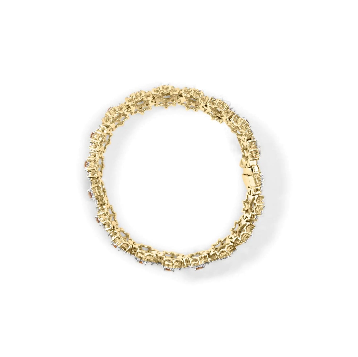 14K Yellow Gold 8.00 Cttw Champagne Diamond Floral Cluster Halo Link Bracelet (H-I Color, I1-I2 Clarity) WEM Support (www.WEM.support)