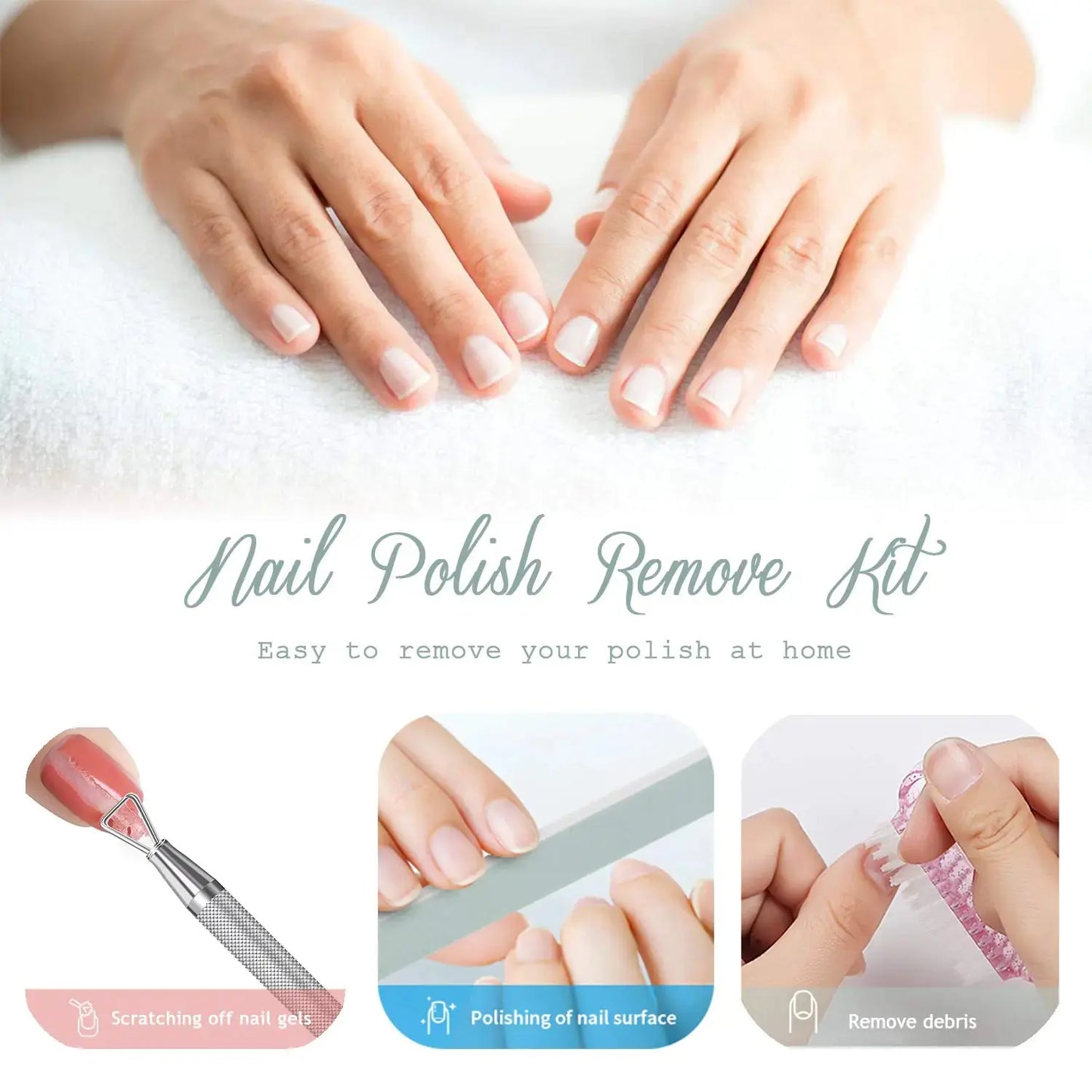 Nail Polish Gel Remover Tools Kit, Soak Off Cap Clip, UV Gel Polish Cuticle Pusher, 200ml Dispenser Bottle, 600 PCS Cotton Pads, Handle Brushes, 100/180 Nail File, Buffer Block, Finger Separators White-Set. My Store