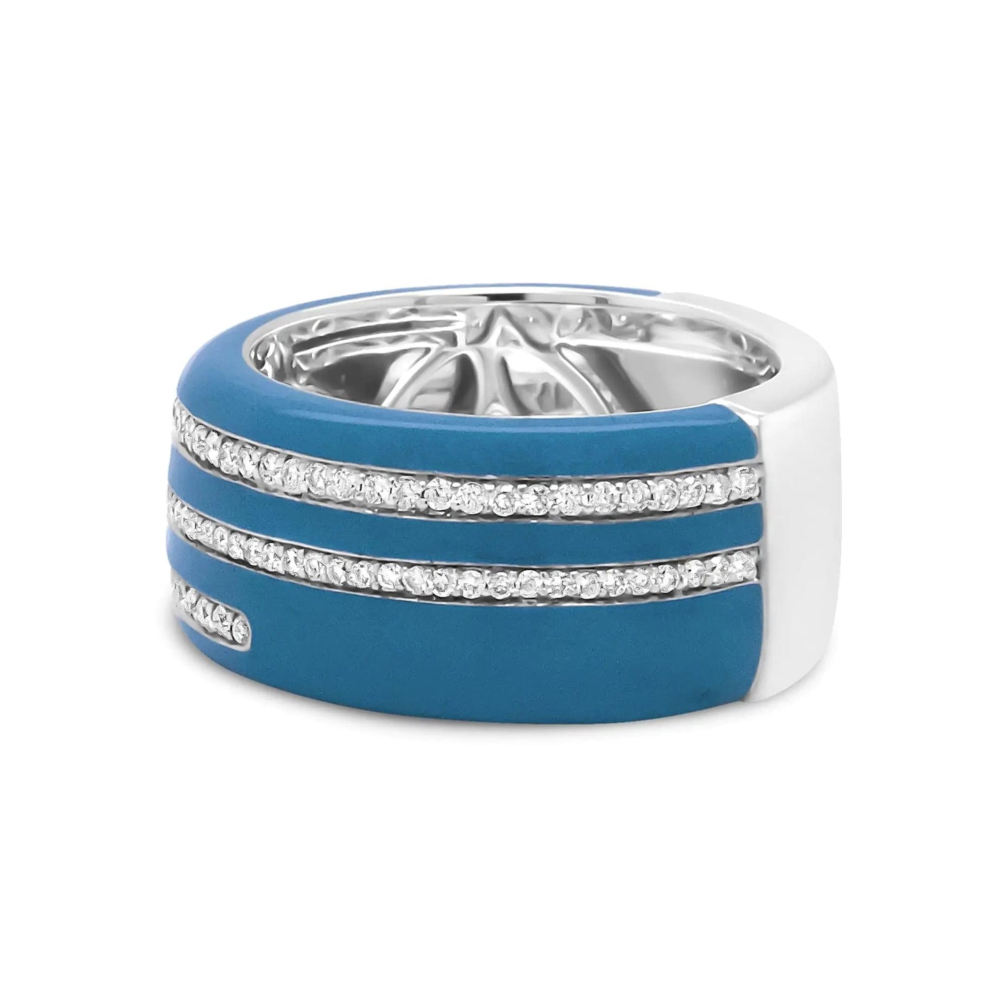 .925 Sterling Silver Turquoise Enamel 5/8 Cttw Round Diamond Wide Band Statement Ring (F-G Color, VS1-VS2 Clarity) WEM Support (www.WEM.support)