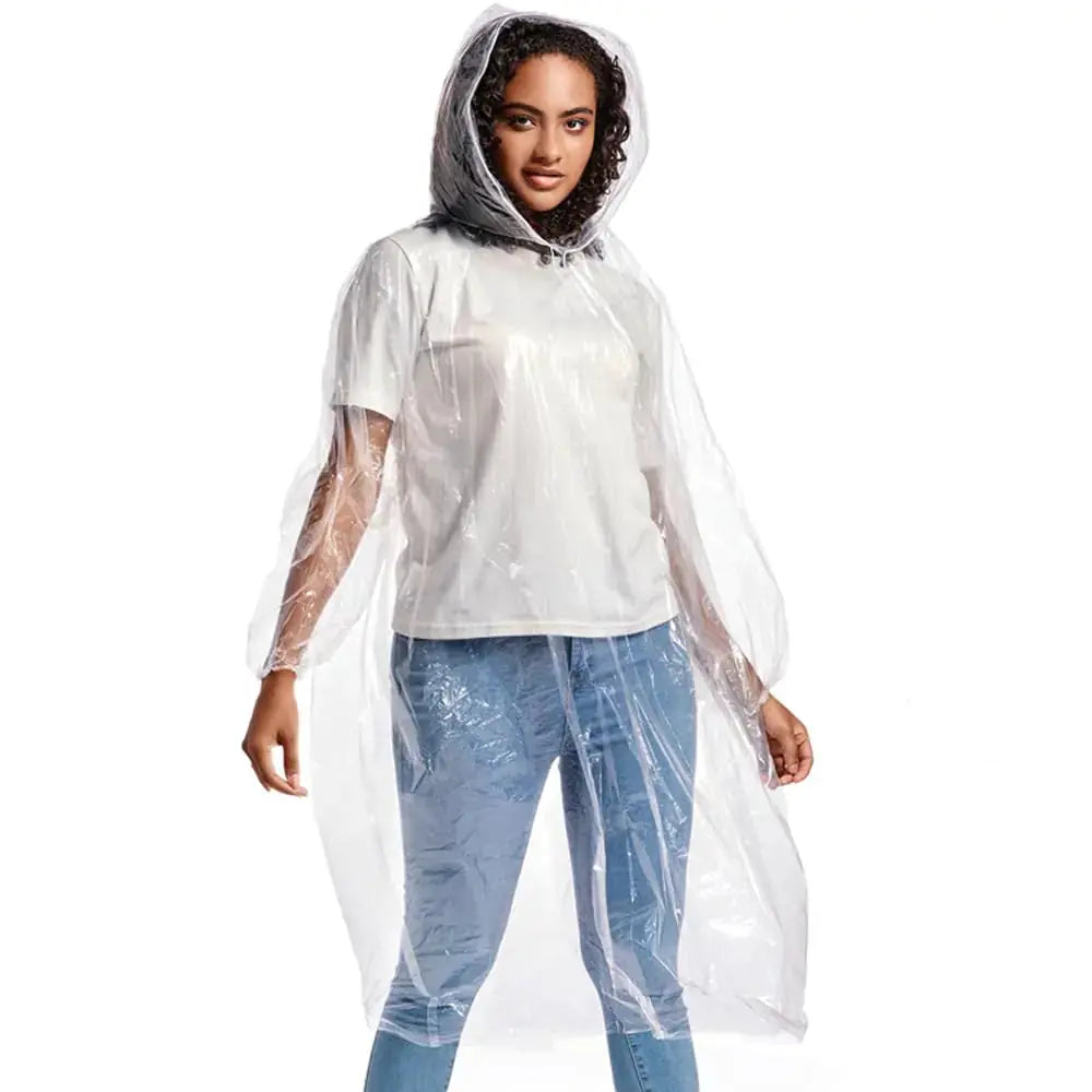 ALBRY Disposable Rain Ponchos for Adults with Drawstring Hood - Emergency Rain Ponchos Family Pack for Women and Men,Clear One Size 3 Pack My Store