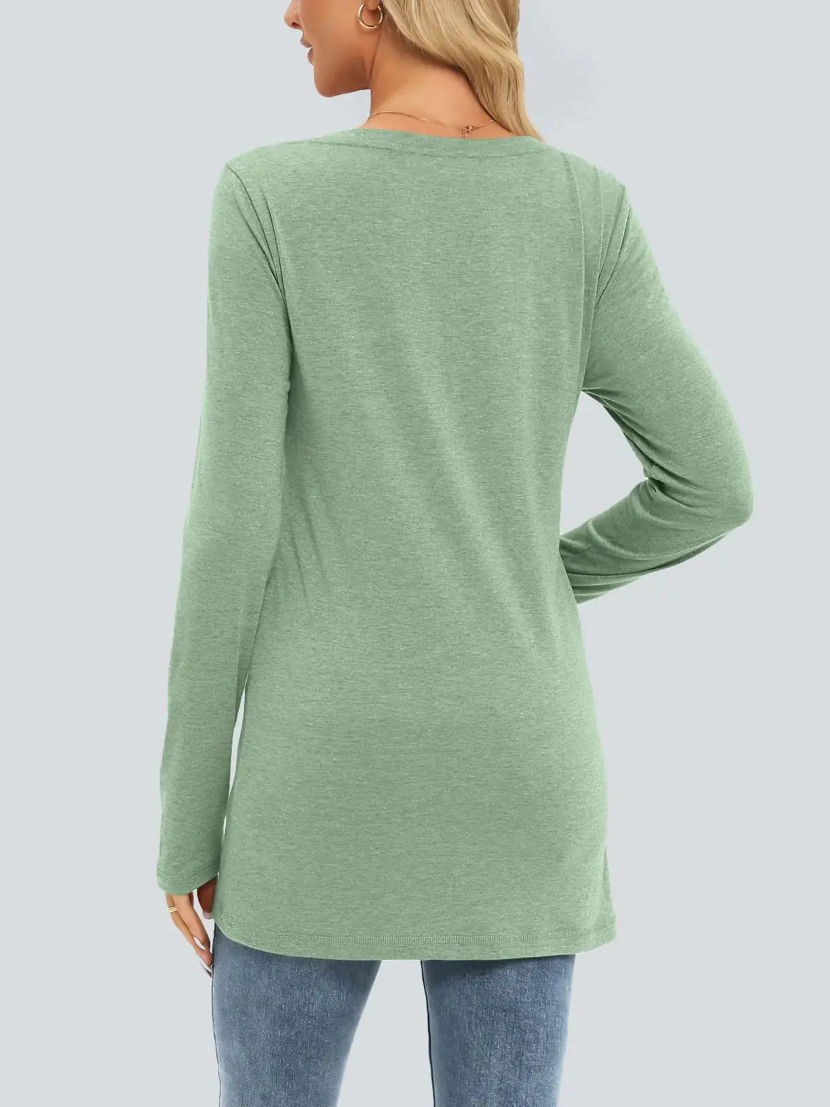 AUTOMET Womens Long Sleeve Shirts V Neck Casual Tops with Pockets Loose Dressy Basic Fall Outfits Clothes Winter Trendy 2024 Lightgreen Small My Store