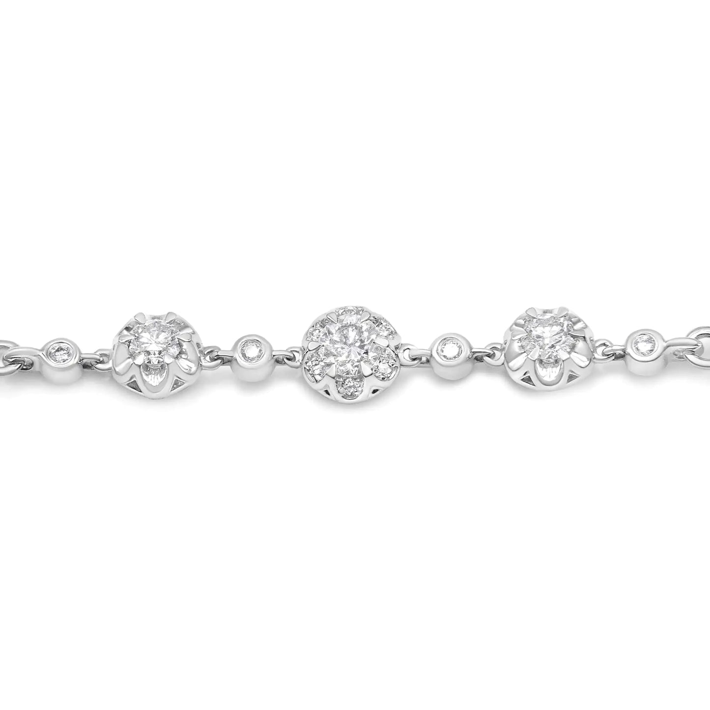 10K White Gold 0.41 Cttw Round Prong and Bezel Set Cluster Diamond Alternate Pattern Bolo Bracelet (I-J Color, I1-I2 Clarity) - Adjustable 4" to 10" WEM Support (www.WEM.support)