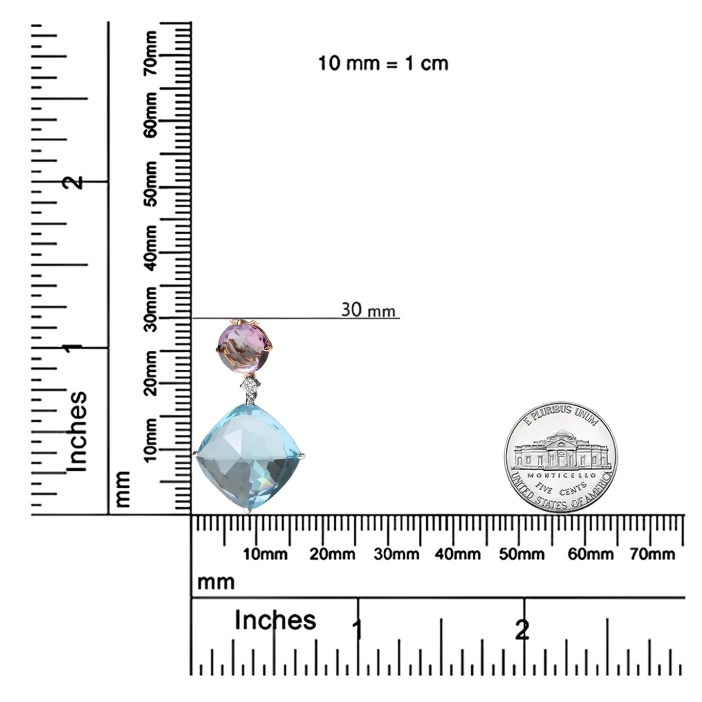18K White and Rose Gold Round Diamond Accent and Round Rose De France Pink Amethyst and Cushion Cut Sky Blue Topaz Dangle Drop 18" Pendant Necklace (G-H Color, SI1-SI2 Clarity) WEM Support (www.WEM.support)