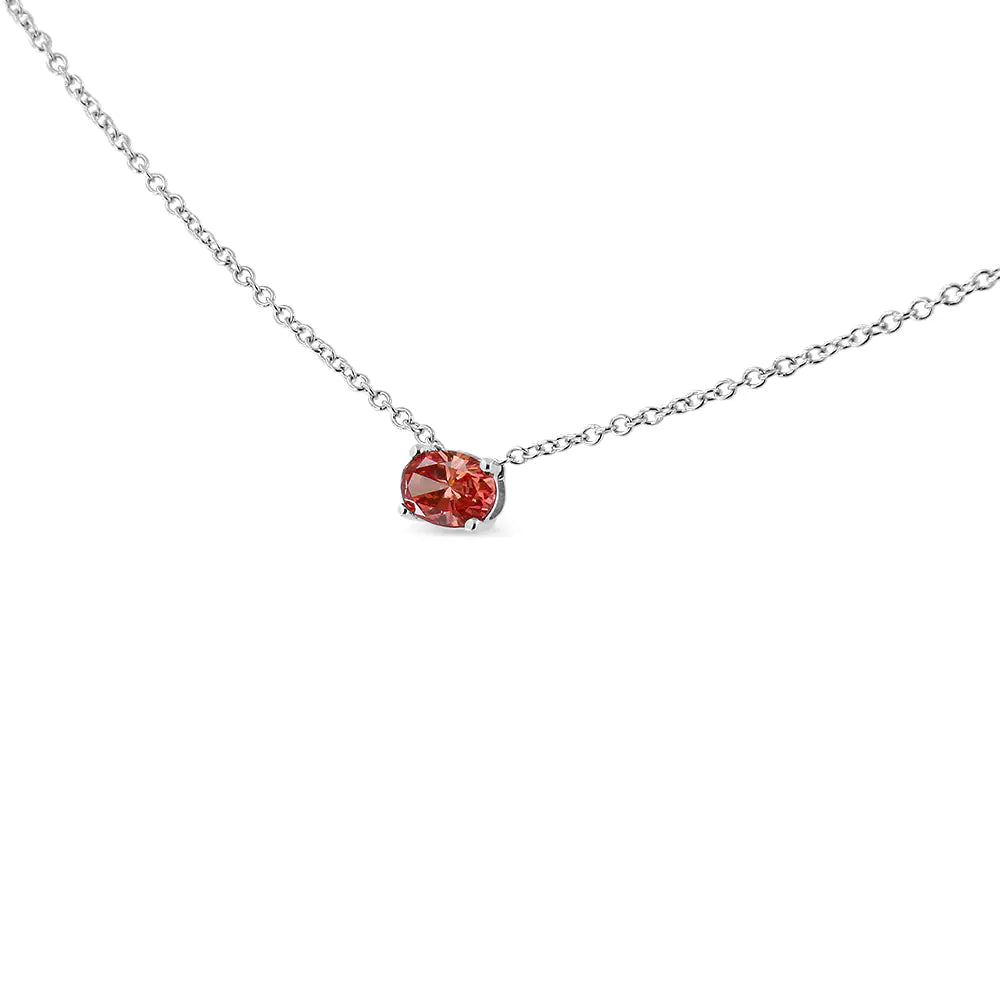 14K White Gold 3/8 Cttw Lab Grown Pink Oval Solitaire Diamond East West 18" Pendant Necklace (Pink Color, VS2-SI1 Clarity) WEM Support (www.WEM.support)