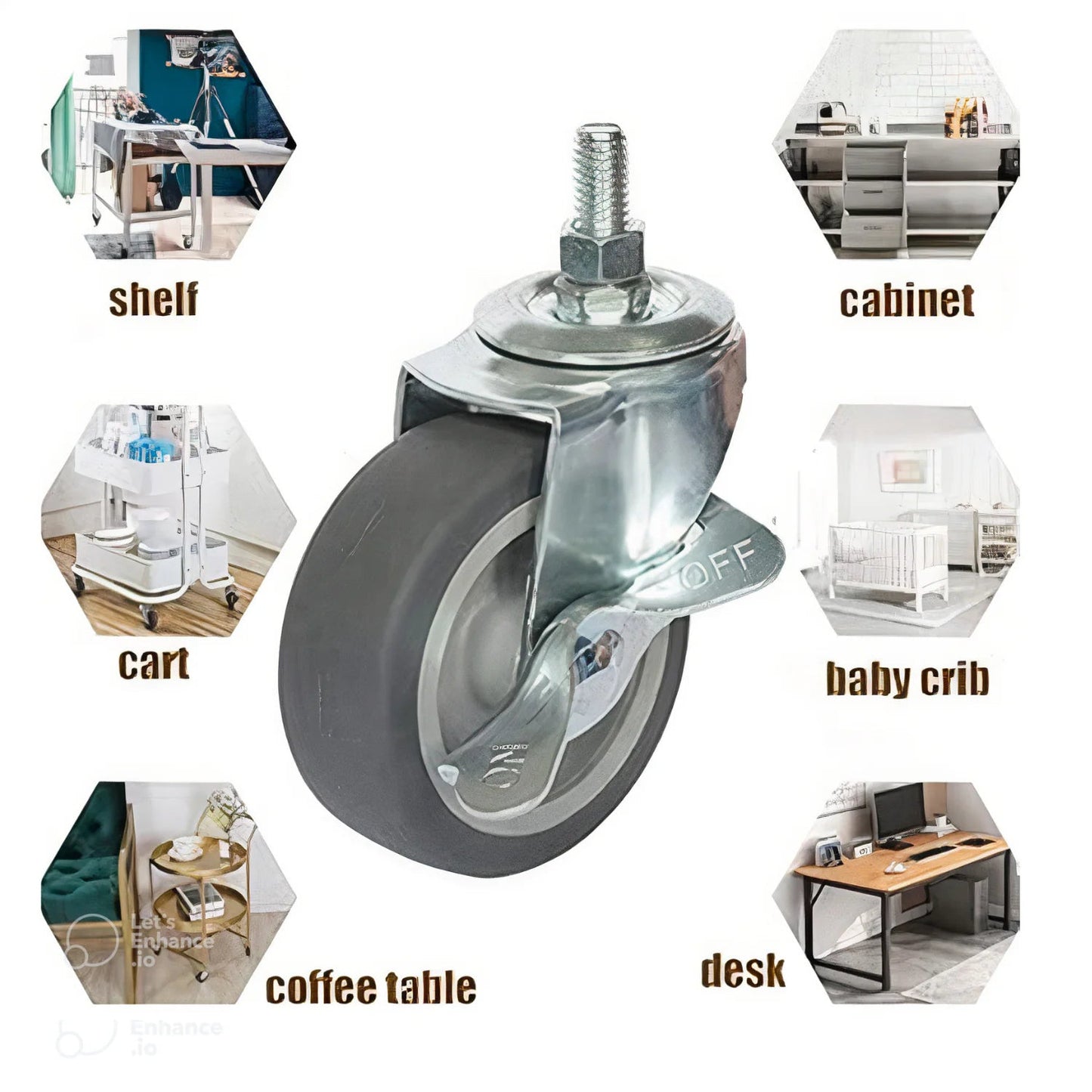 4x 3 Inch Rubber Casters Heavy Duty Safety Brake Wheels For Wire Shelving Rack WEM Support (www.WEM.support)