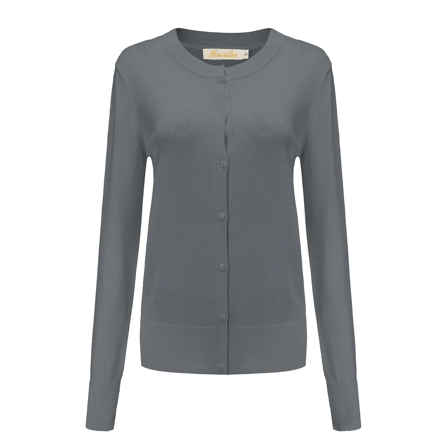 Women's Crew Neck Button Down Long Sleeve Cardigan Sweater Silver Grey XX-Large My Store