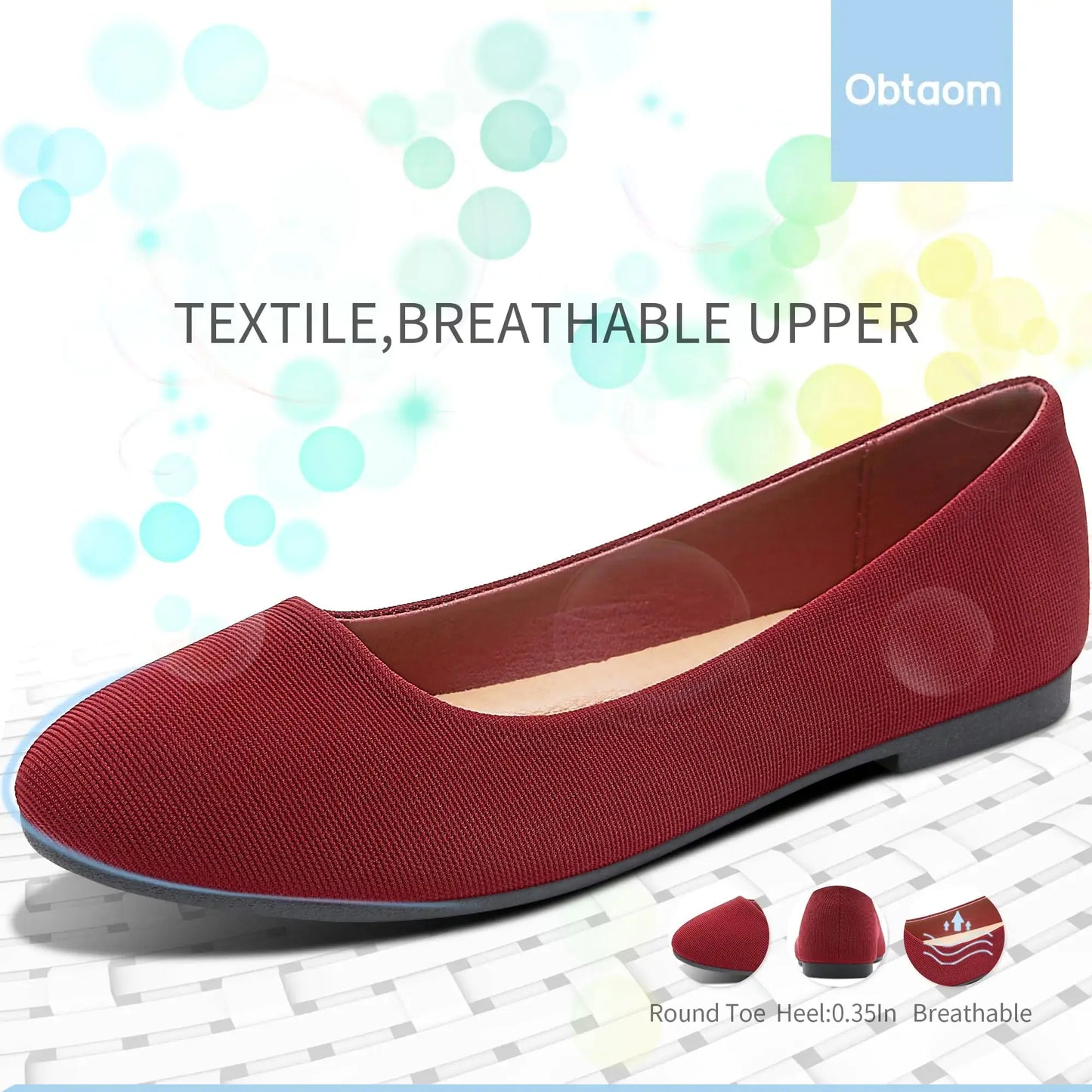 Obtaom Round Toe Women Flat Shoes Slip on Girls Dress Black Ballet Flats 5 Jujube My Store