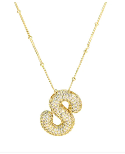 Brass Zircon Letter Necklace WEM Support (www.WEM.support)