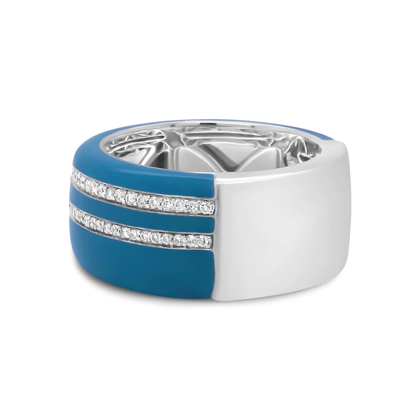 .925 Sterling Silver Turquoise Enamel 5/8 Cttw Round Diamond Wide Band Statement Ring (F-G Color, VS1-VS2 Clarity) WEM Support (www.WEM.support)