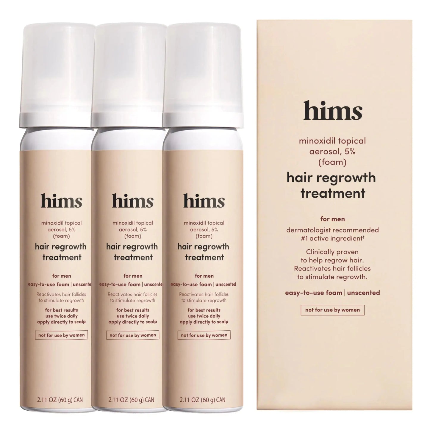 hims Extra Strength Hair Regrowth Treatment for Men with 5% Topical Minoxidil Foam for Hair Loss and Thinning Hair, Unscented No Drip Formula, 3 Month Supply, 3 Pack My Store