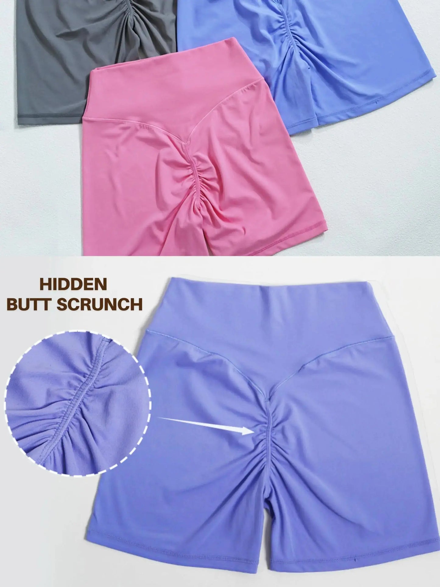 Sunzel Women's Hidden Butt Scrunch Shorts, High Waisted Biker Shorts, Gym Workout Yoga Running Shorts with Tummy Control 6" Inseam X-Small Classic Blue My Store