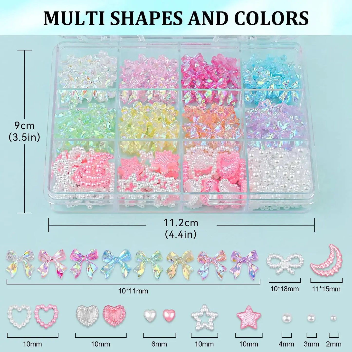 600 Pcs 3D Nail Charms and Flatback Pearls #10, 6 Colors Bow + Pink&White Star Heart Moon Cute Charms + 2-6mm White Pearls for Nail Art Design with Nail Charm Glue(UV Needed) and Pickup Tools Set 11- 8 Colors with Glue 3D Nail Art Set My Store