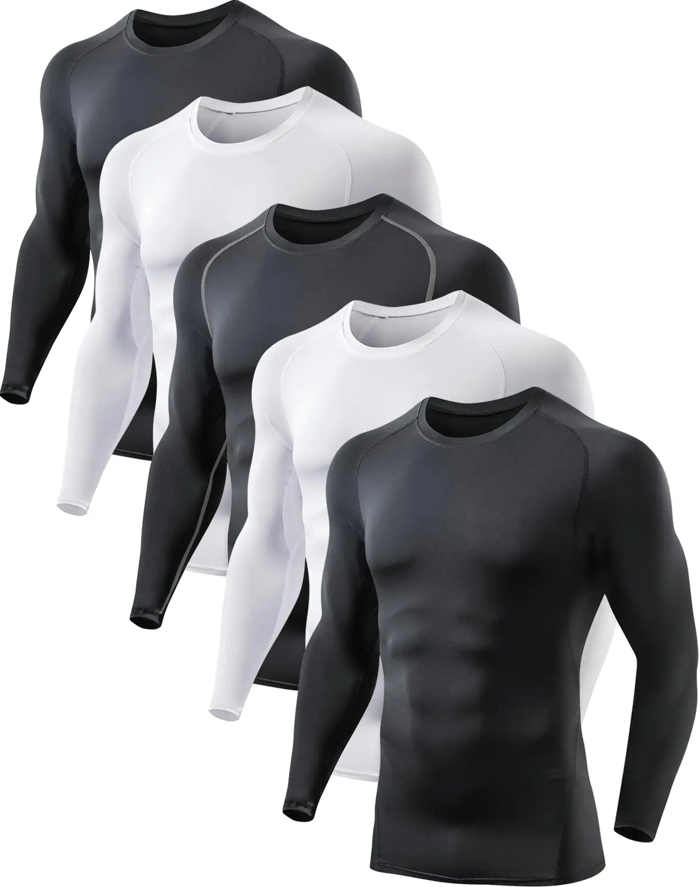 5 or 4 Pack Men's Compression Shirts Long Sleeve UPF SPF Rash Guard Workout Base Layer Undershirt Gear Small Black(g)/Black/White (5 Pack) My Store