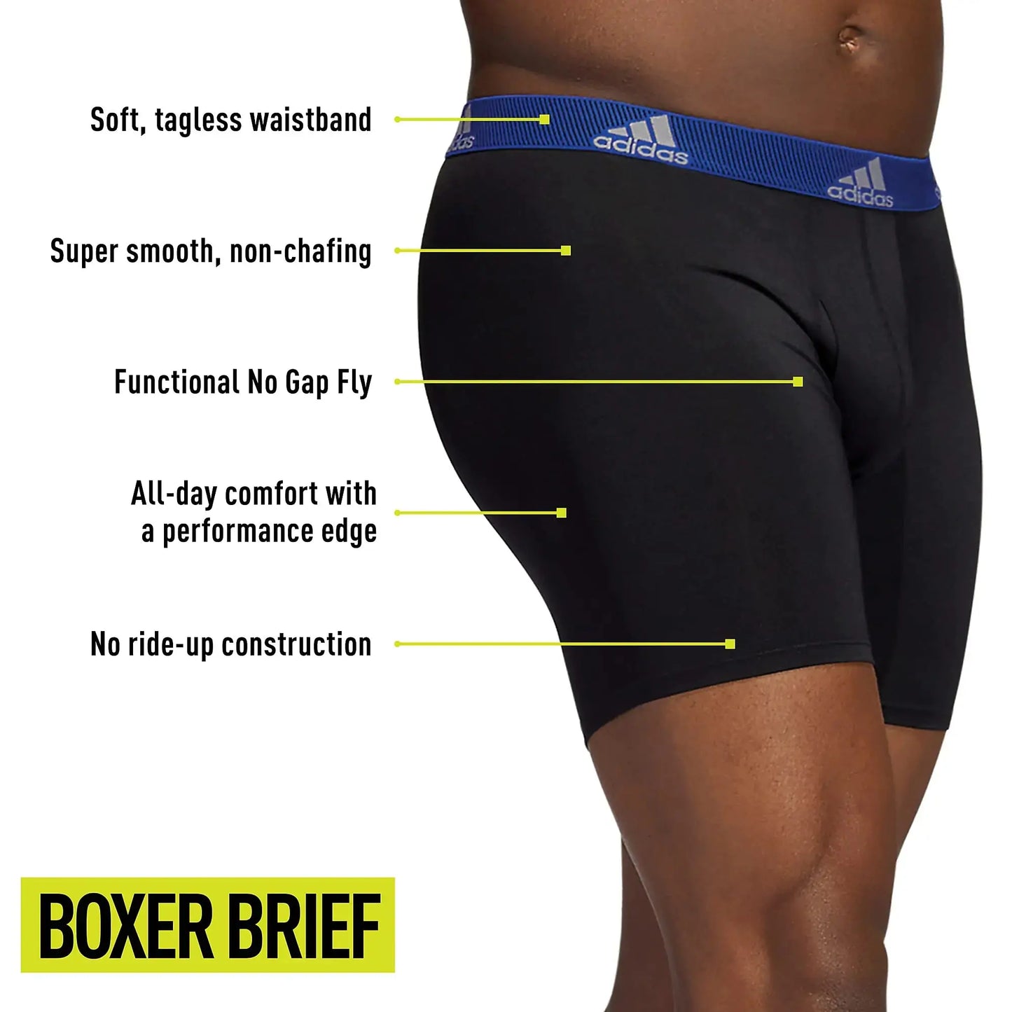 adidas Men's Athletic Fit Microfiber Boxer Brief Underwear (3 Pack) Medium Black/Team Royal Blue/Impact Yellow My Store