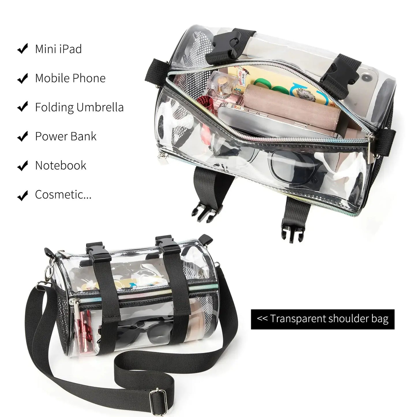 Clear Crossbody Purse Bag - Stadium Approved Concerts Bag Bucket Clear Bag 12"×12"×6" My Store