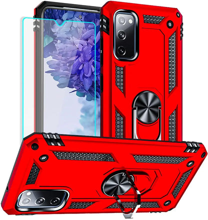 Yiakeng for Samsung Galaxy S20 FE Case, Galaxy S20 FE 5G case with HD Screen Protector, Military Grade Protective Cases with Ring for Samsung Galaxy S20 FE 5G (Red)