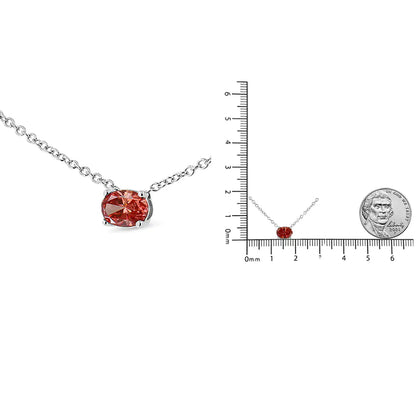14K White Gold 3/8 Cttw Lab Grown Pink Oval Solitaire Diamond East West 18" Pendant Necklace (Pink Color, VS2-SI1 Clarity) WEM Support (www.WEM.support)