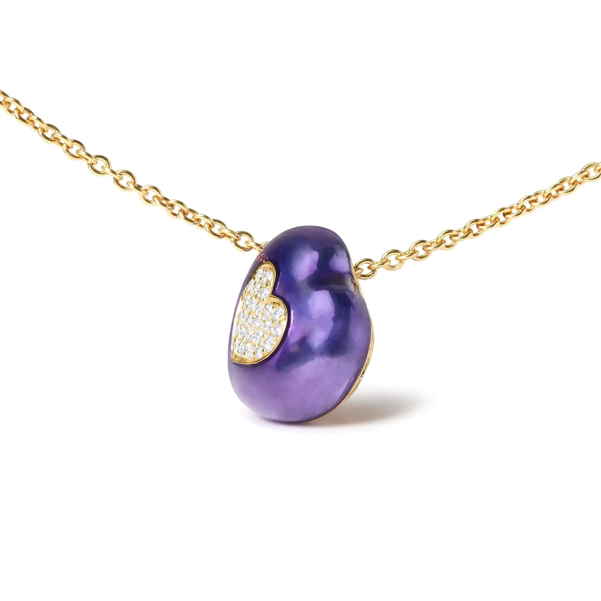 18K Yellow Gold Blue Enamel 1/10 Cttw Round Pave Diamonds Heart Shape 18" Pendant Necklace  (G-H Color, SI1-SI2 Clarity) - Adjustable up to 16" - 18" WEM Support (www.WEM.support)
