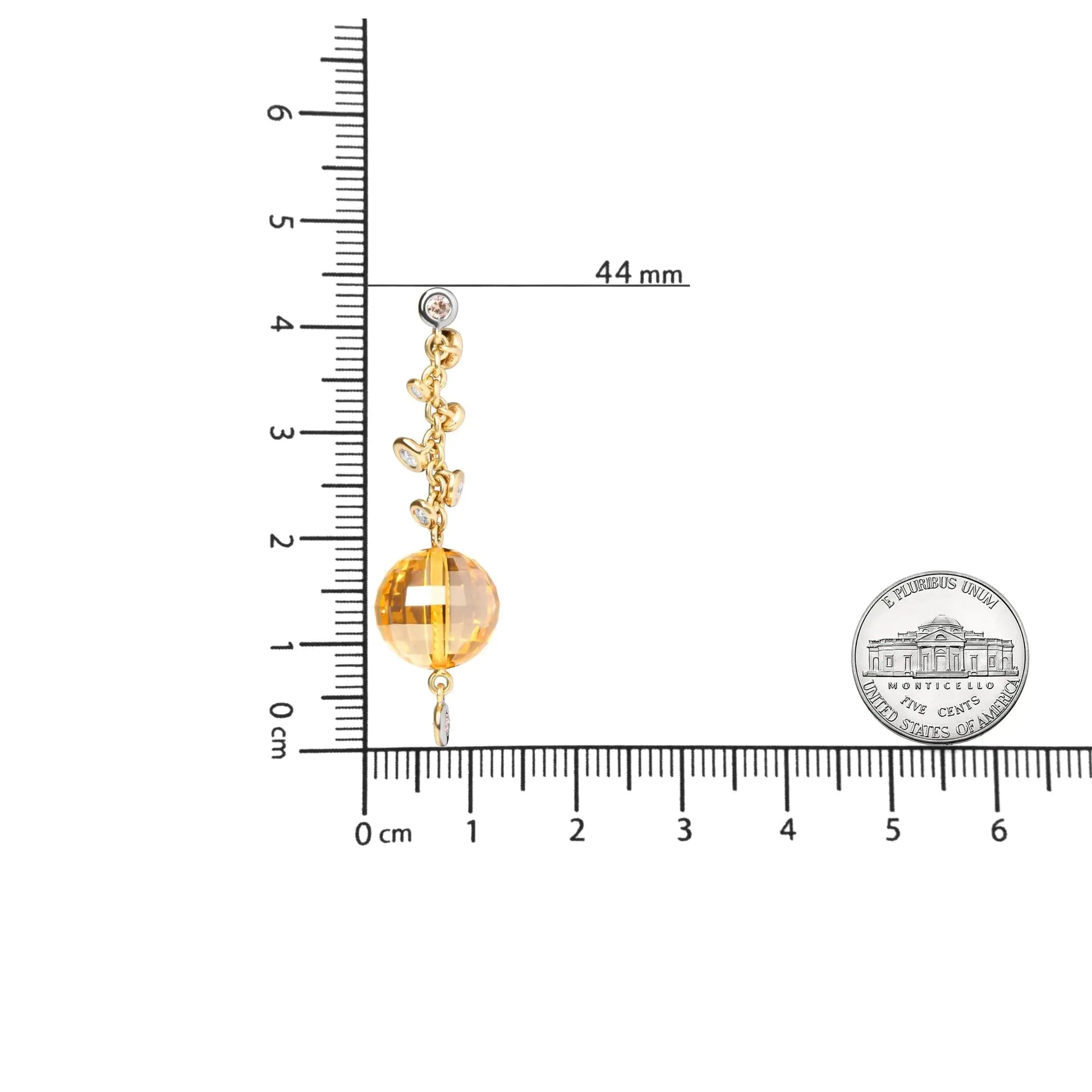 18K Yellow Gold 2/3 Cttw Round Bezel Diamond and 25mm Ball Shaped Yellow Citrine Gemstone Dangle Stud Earring (Brown and G-H Color, SI1-SI2 Clarity) WEM Support (www.WEM.support)