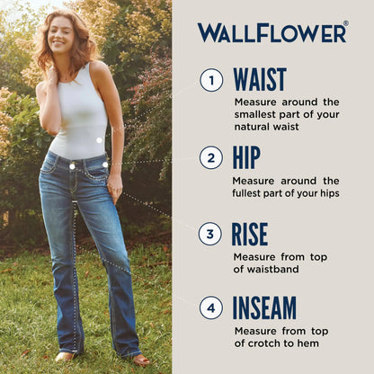 WallFlower Women's Luscious Curvy Bootcut Mid-Rise Insta Stretch Juniors Jeans Standard 5 Betsy My Store