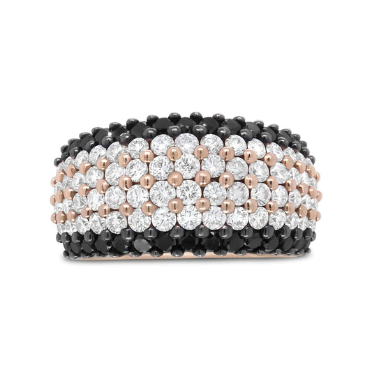 18K Rose Gold 2 1/5 Cttw Black and White Diamond 6 Row Band Ring (F-G and Black Color, VS1-VS2 Clarity) WEM Support (www.WEM.support)