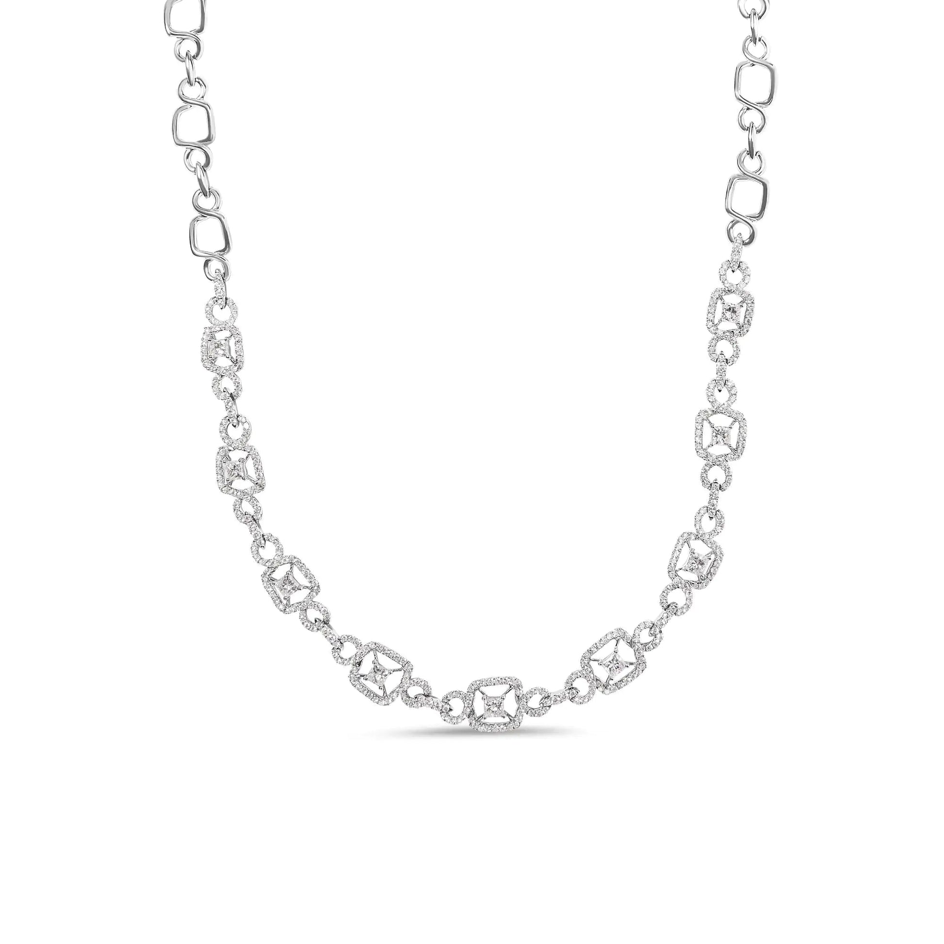 18K White Gold 5.00 Cttw Diamond "Duchess" Station and Link Collar Necklace (F-G Color, VS2-SI1 Clarity) - 17" Inches WEM Support (www.WEM.support)