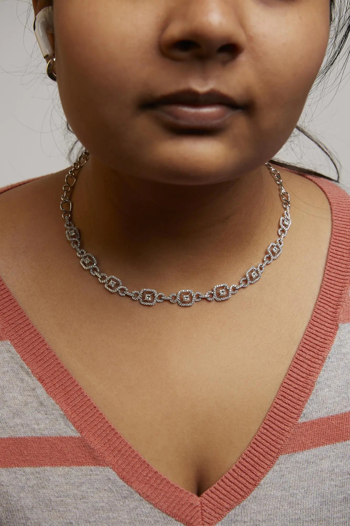 18K White Gold 5.00 Cttw Diamond "Duchess" Station and Link Collar Necklace (F-G Color, VS2-SI1 Clarity) - 17" Inches WEM Support (www.WEM.support)