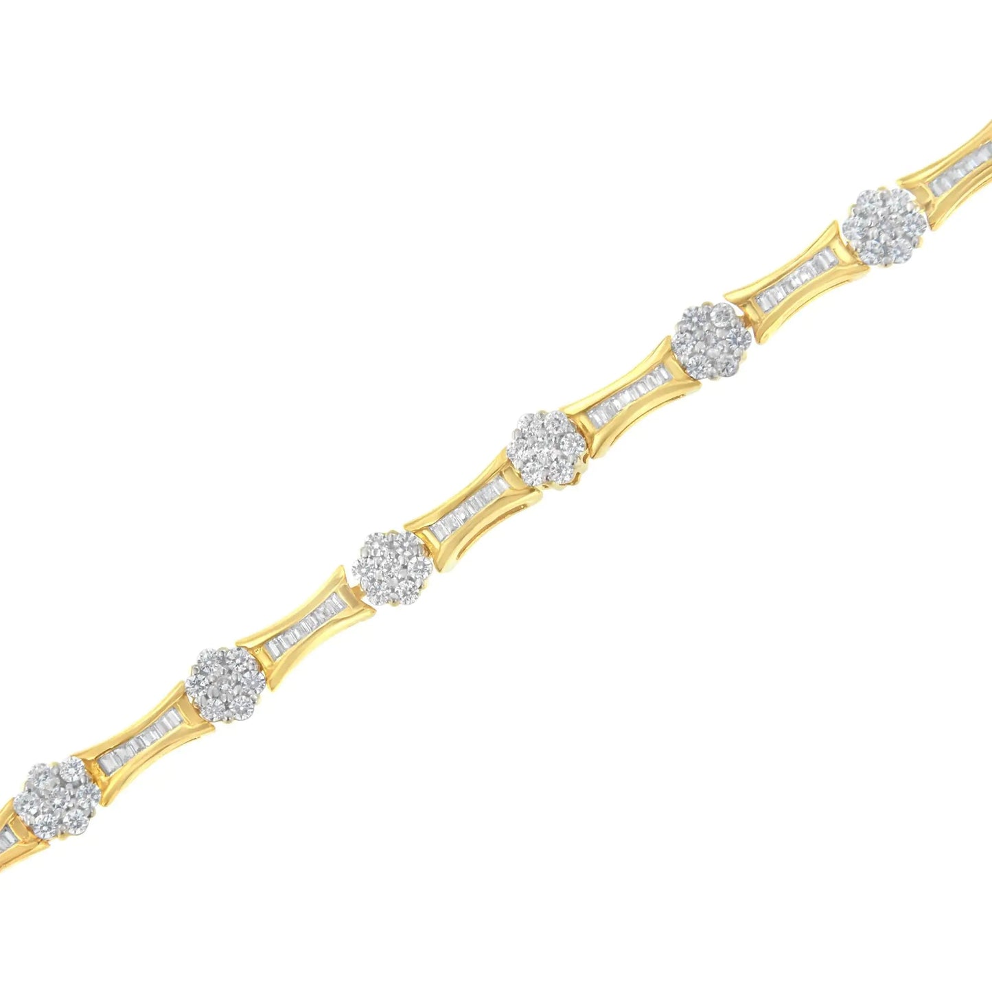 10K Yellow and White Gold 2.00 cttw Round and Baguette-Cut Diamond Link Bracelet (I-J Color, I2-I3 Clarity) - Size 7.25" WEM Support (www.WEM.support)