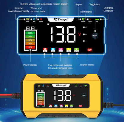 LED Color Screen Digital Display Automobile Battery Charger 12V Battery Charger With Memory Mode Smart Touch Button WEM Support (www.WEM.support)